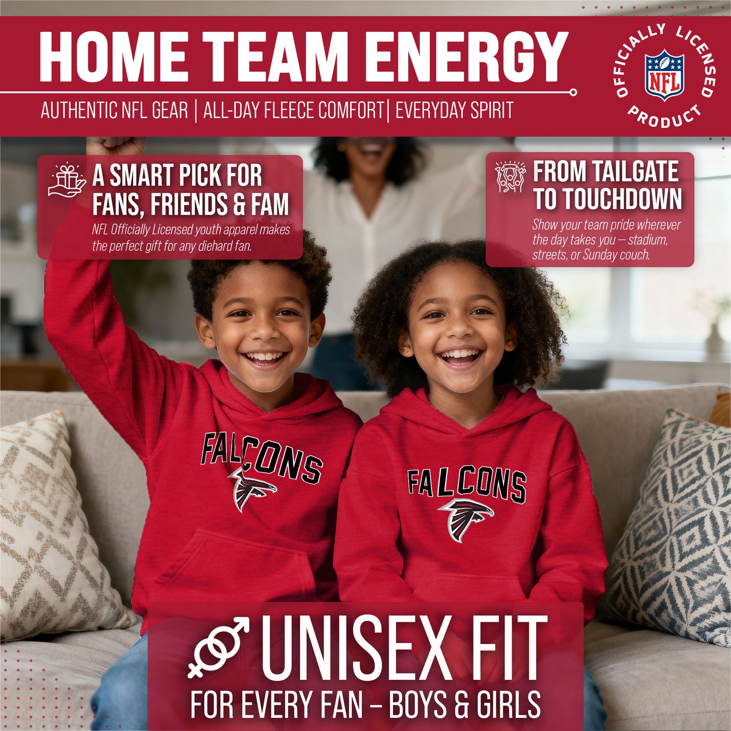 Atlanta Falcons NFL Youth Home Team Hoodie- Kids Hooded Sweatshirt - Red