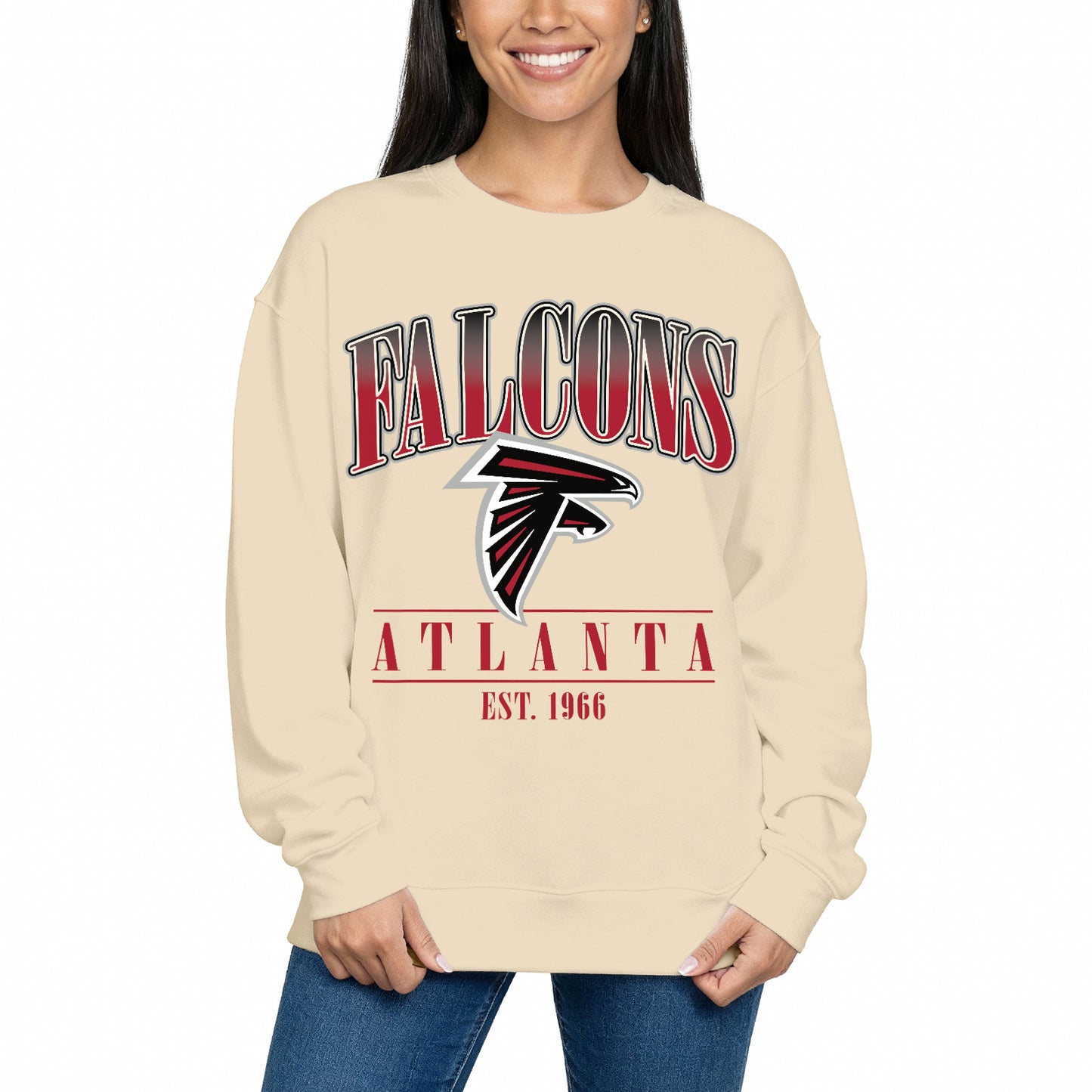 Atlanta Falcons Womens NFL Starstruck Crewneck Pullover - Cream
