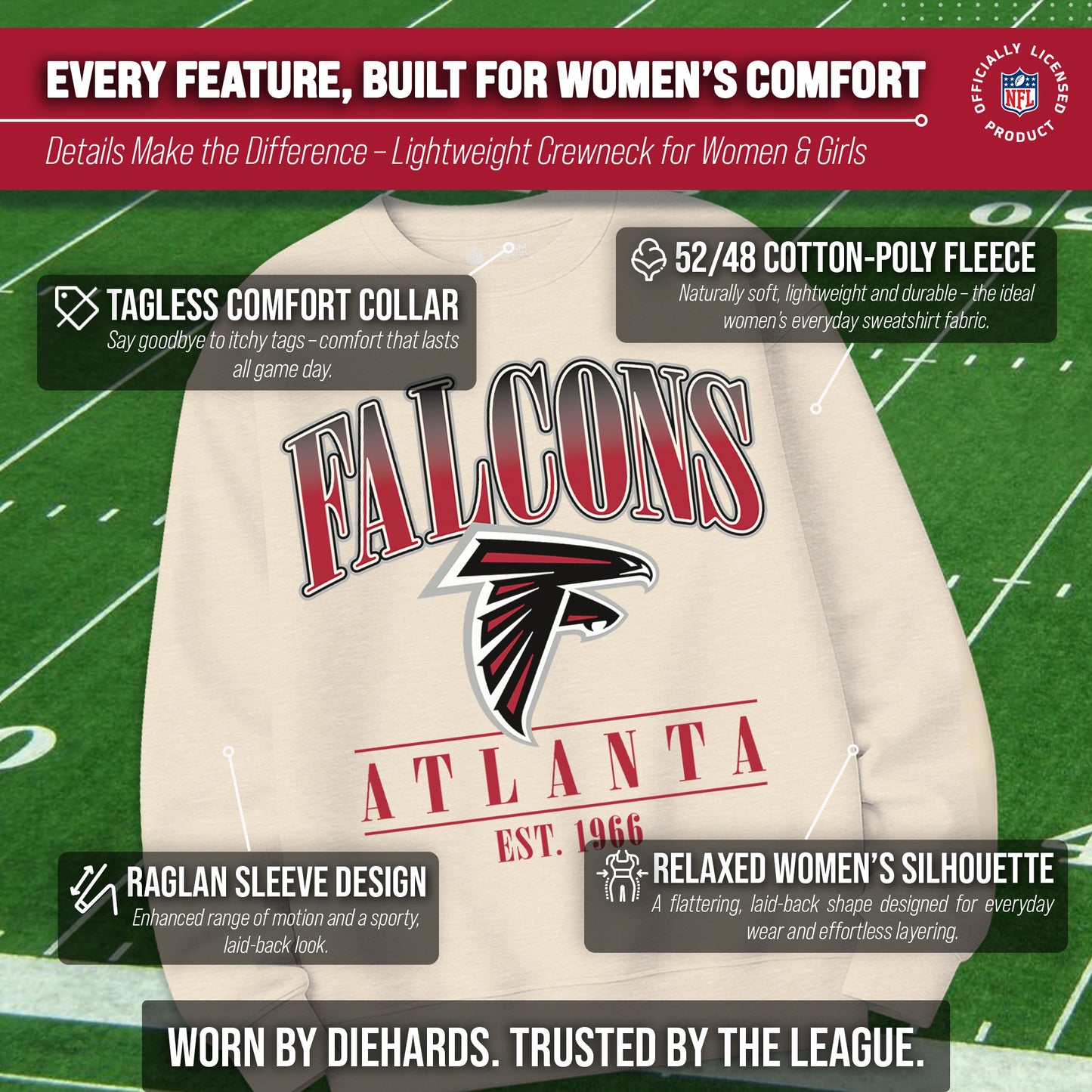 Atlanta Falcons Womens NFL Starstruck Crewneck Pullover - Cream