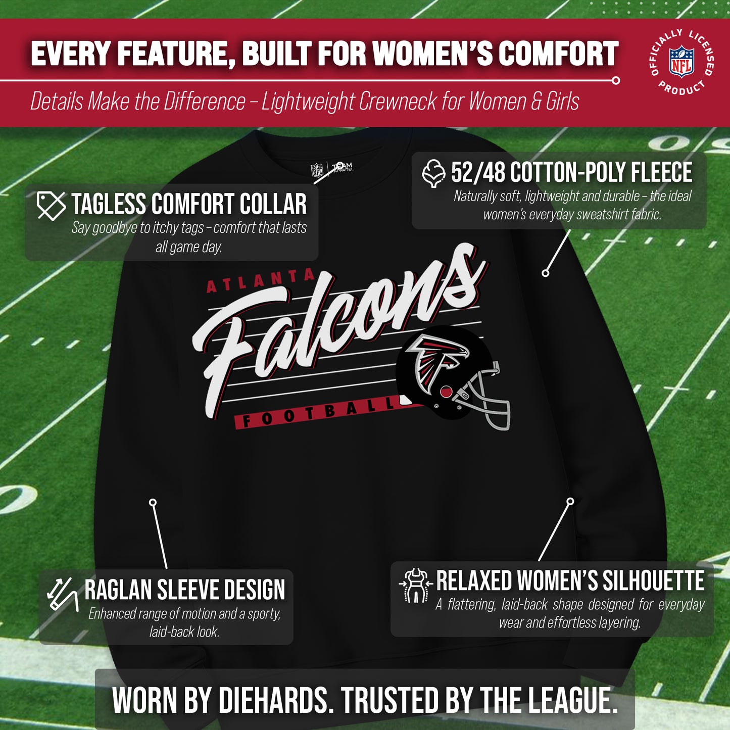 Atlanta Falcons Womens NFL Scrimmage Line Crewneck Pullover - Black