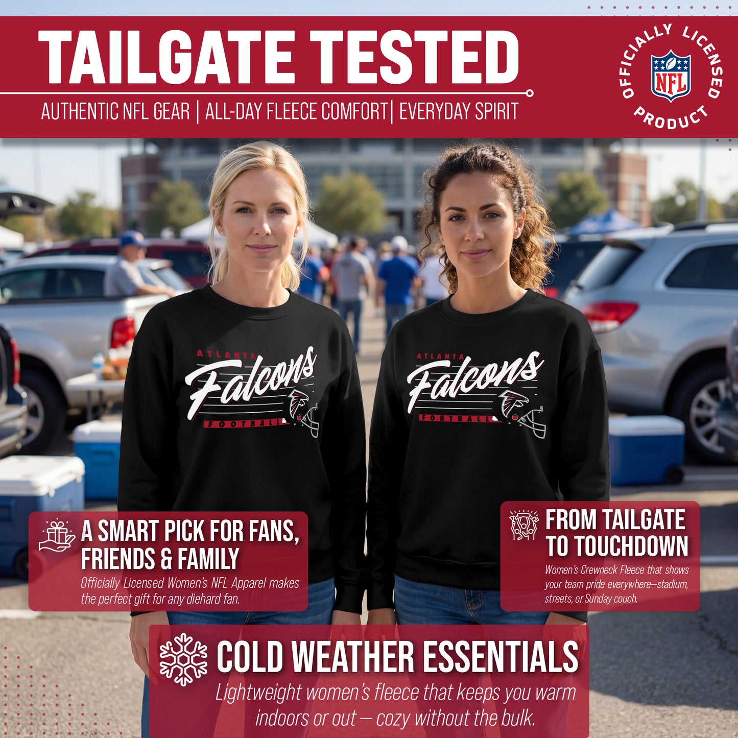 Atlanta Falcons Womens NFL Scrimmage Line Crewneck Pullover - Black