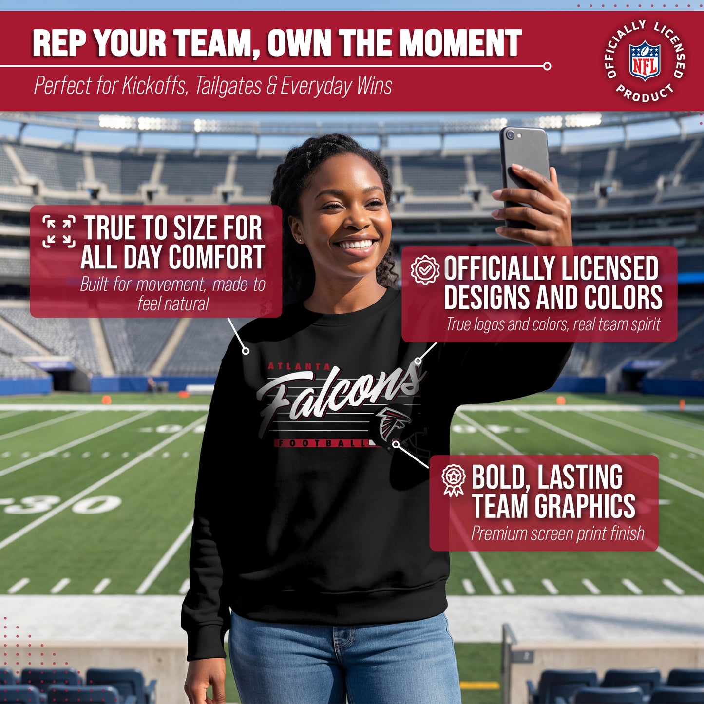 Atlanta Falcons Womens NFL Scrimmage Line Crewneck Pullover - Black