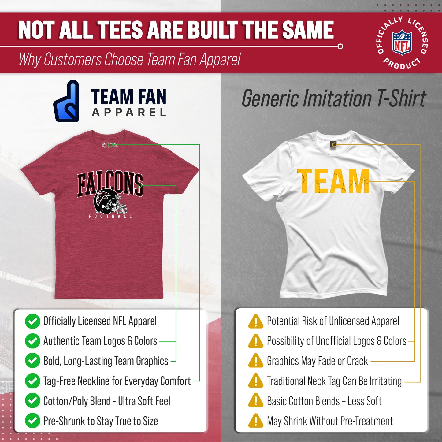 Atlanta Falcons NFL Adult All Star Heather Tag-Less T-Shirt - Red Heather