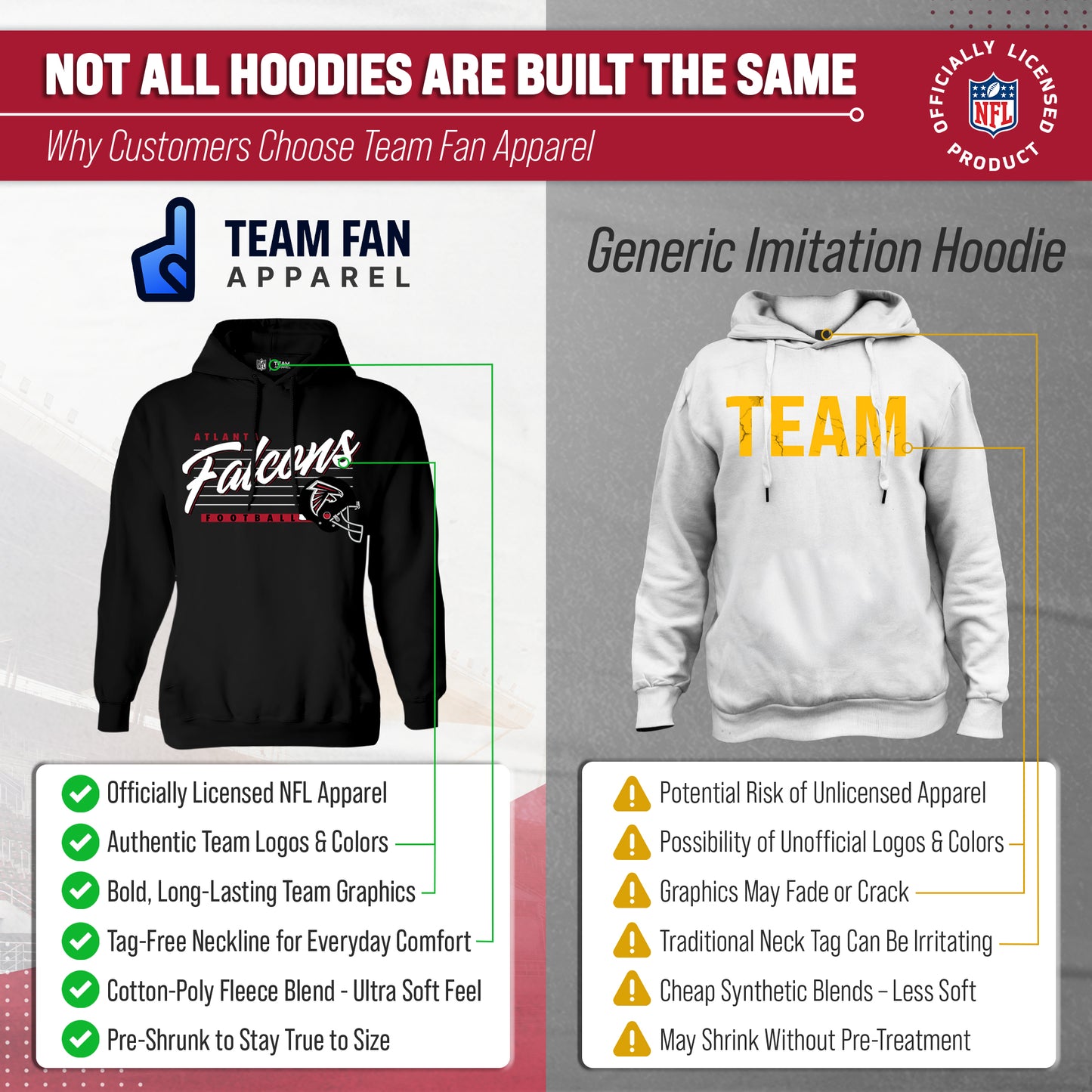 Atlanta Falcons Ladies NFL Scrimmage Line Fleece Pullover Hooded Sweatshirt - Black