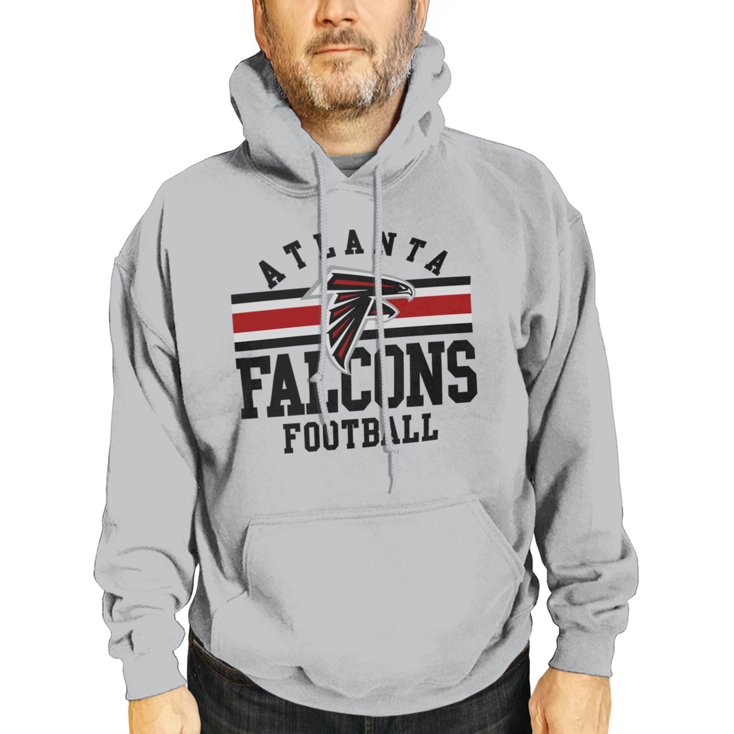 Atlanta Falcons NFL Team Stripe Hooded Sweatshirt- Soft Pullover Sports Hoodie For Men & Women - Sport Gray