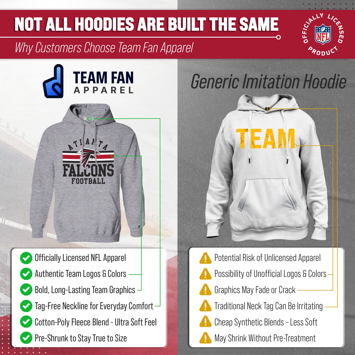 Atlanta Falcons NFL Team Stripe Hooded Sweatshirt- Soft Pullover Sports Hoodie For Men & Women - Sport Gray