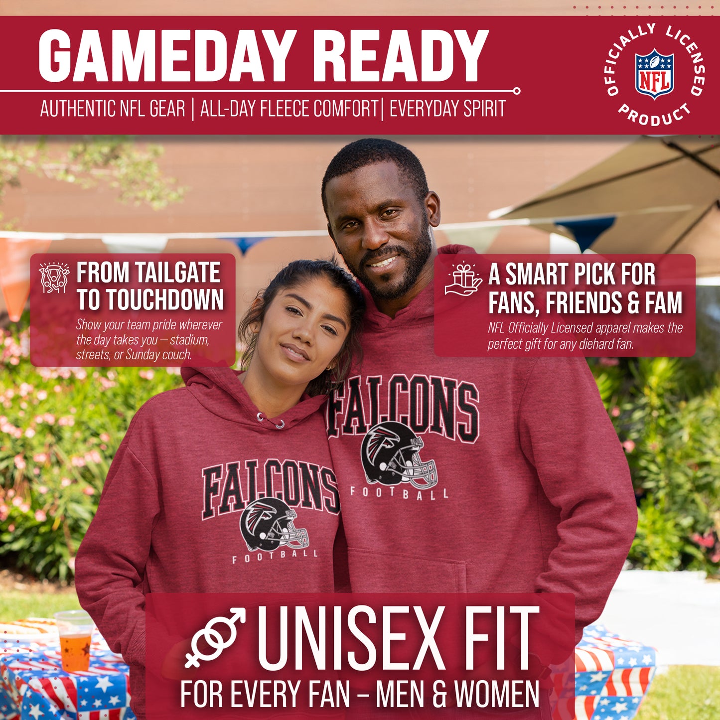Atlanta Falcons NFL Adult Unisex All Star Soft Fleece Hooded Sweatshirt - Red Heather