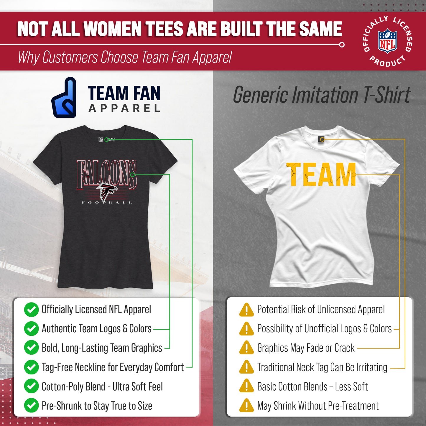 Atlanta Falcons NFL Womens Overtime Blueprint Tag-Less T-Shirt - Black