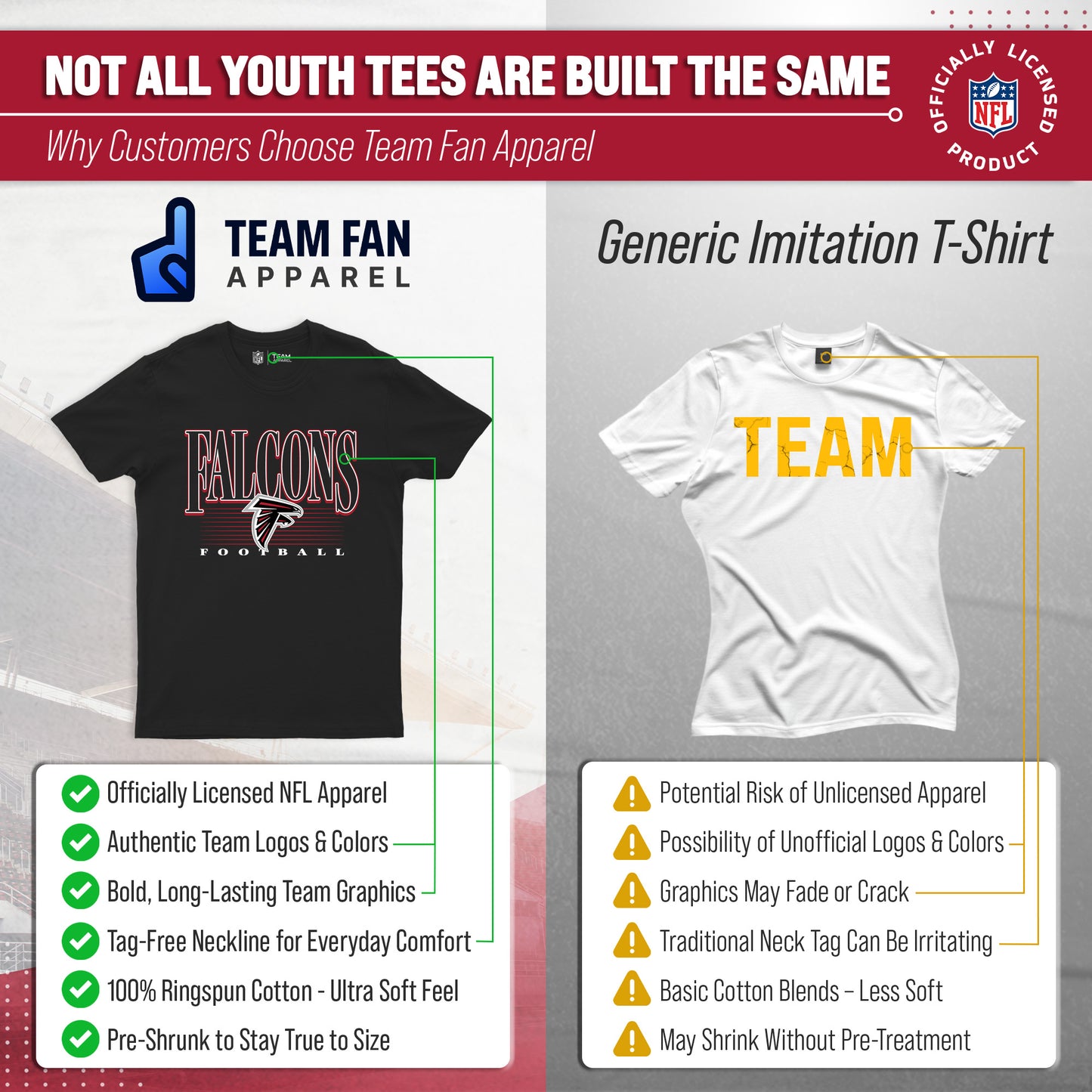 Atlanta Falcons NFL Youth Overtime Blueprint Football T-Shirt Unisex Tag Free Comfortable - Black