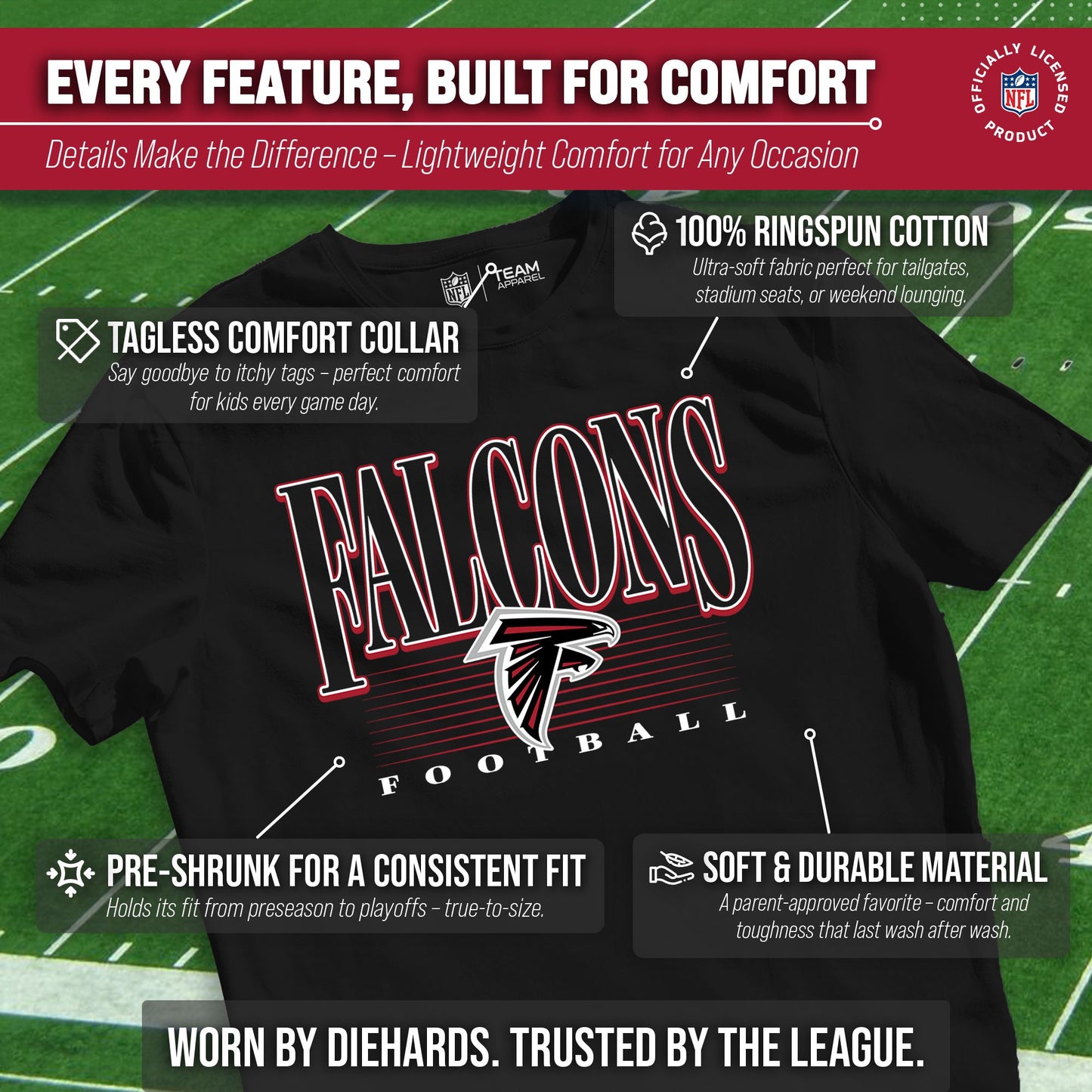 Atlanta Falcons NFL Youth Overtime Blueprint Football T-Shirt Unisex Tag Free Comfortable - Black
