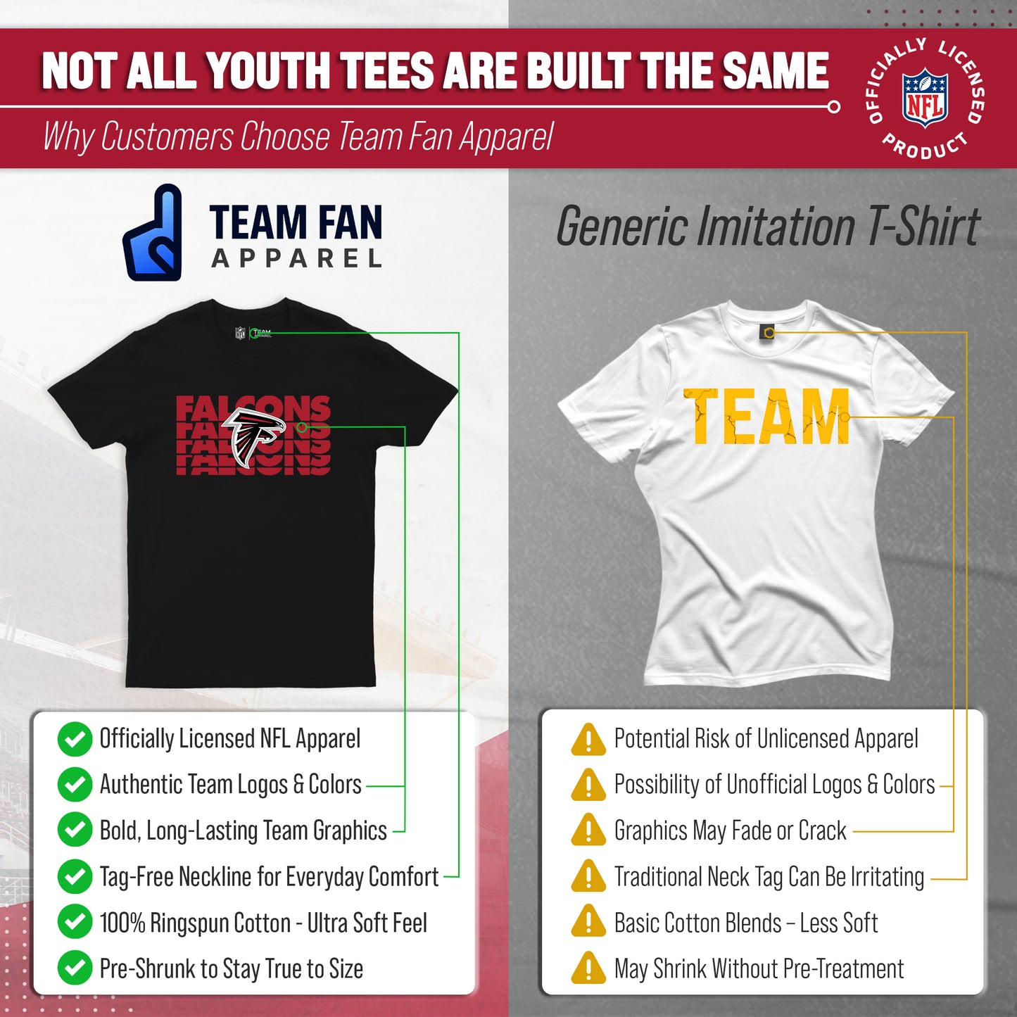 Atlanta Falcons NFL Youth Repeating Logo Football T-Shirt Unisex Tag Free Comfortable - Black