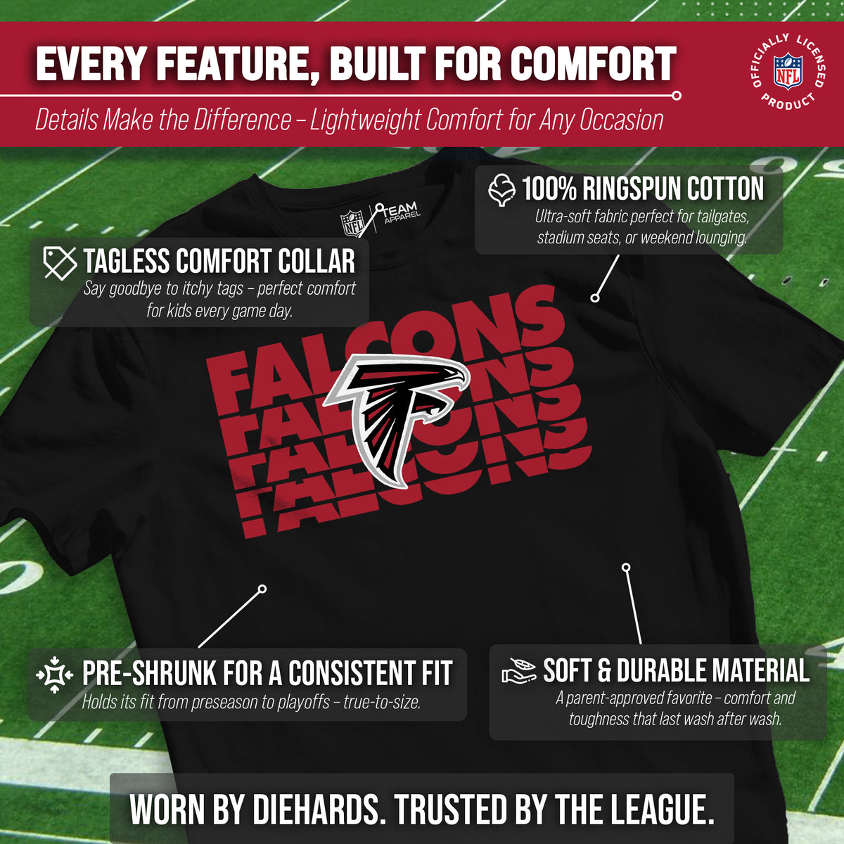 Atlanta Falcons NFL Youth Repeating Logo Football T-Shirt - Black