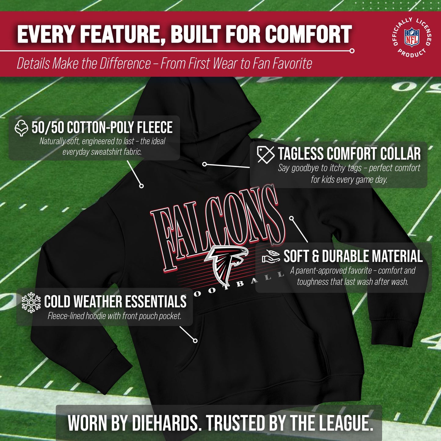 Atlanta Falcons NFL Youth Overtime Blueprint Football Fleece Hooded Sweatshirt - Black
