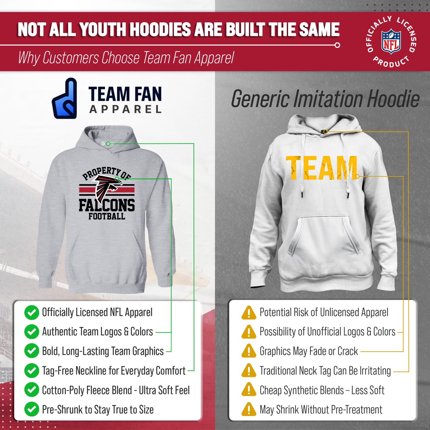 Atlanta Falcons NFL Youth Property Of Hooded Sweatshirt - Sport Gray