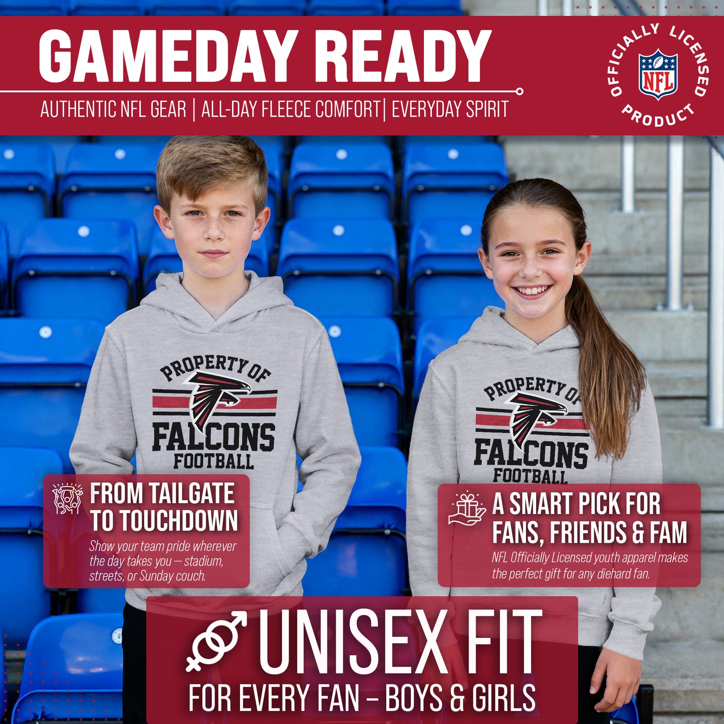 Atlanta Falcons NFL Youth Property Of Hooded Sweatshirt - Sport Gray