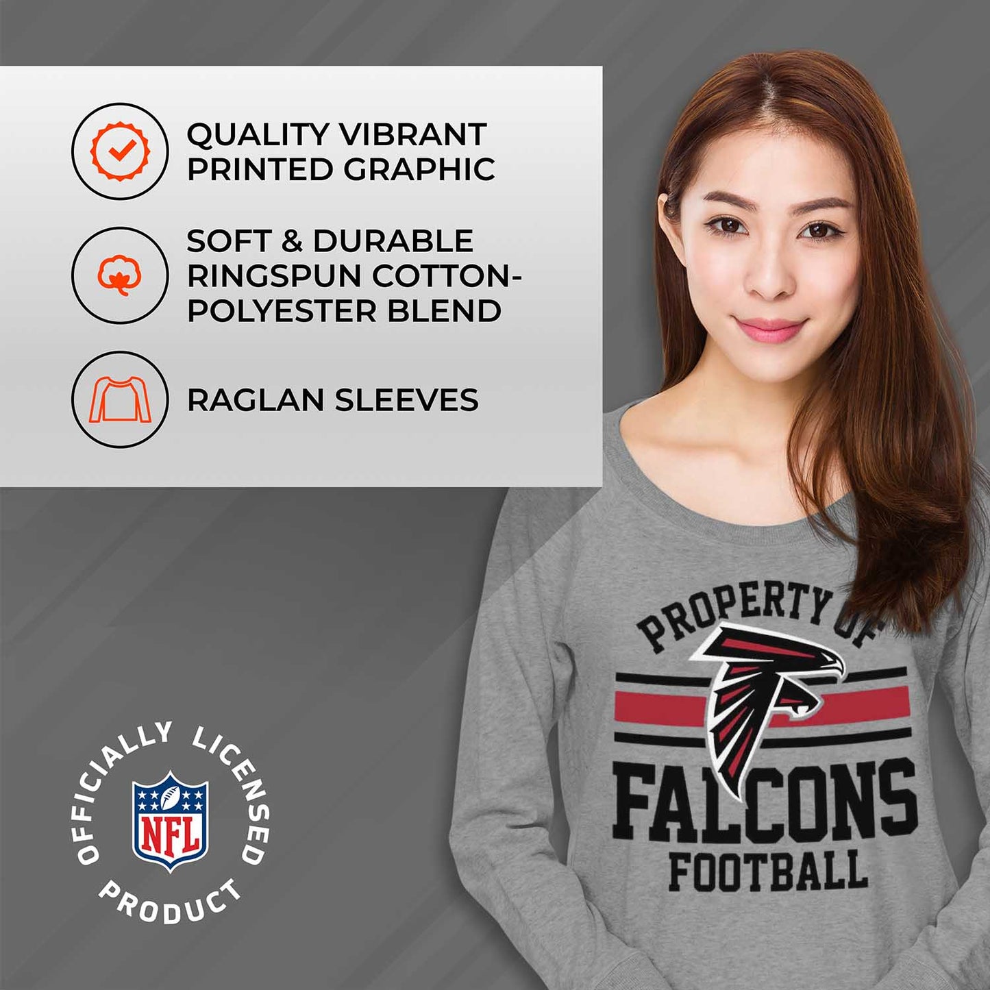 Atlanta Falcons NFL Womens Plus Size Property of Lightweight Crew Neck - Sport Gray