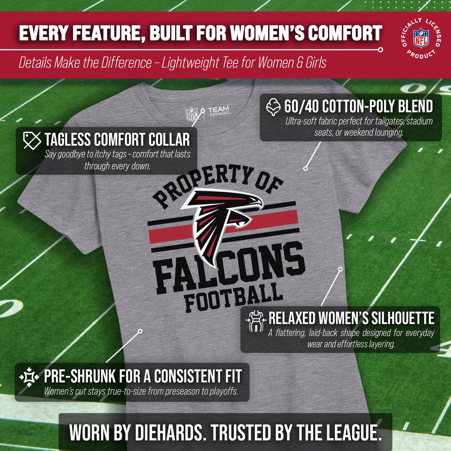 Atlanta Falcons NFL Womens Short Sleeve Property of Tshirt - Gray