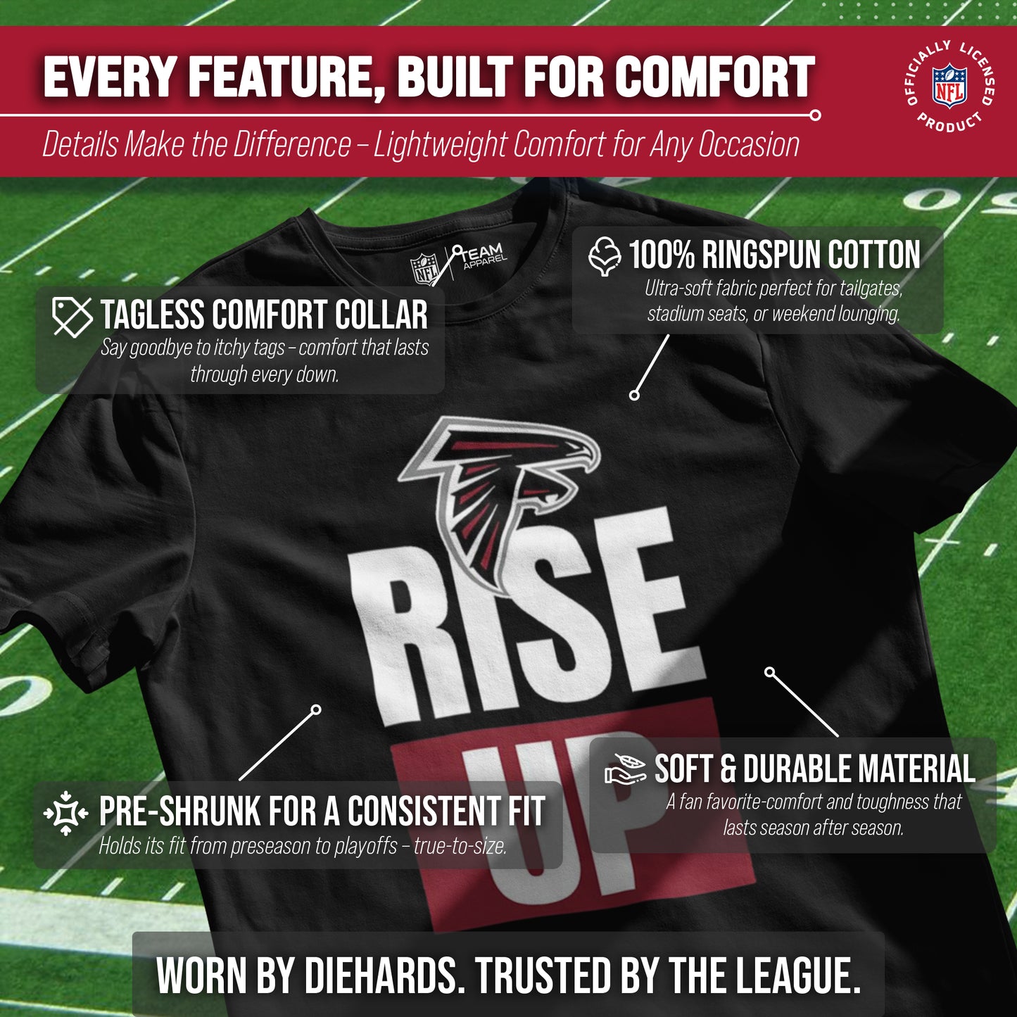 Atlanta Falcons NFL Adult Team Slogan Unisex T-Shirt - Black