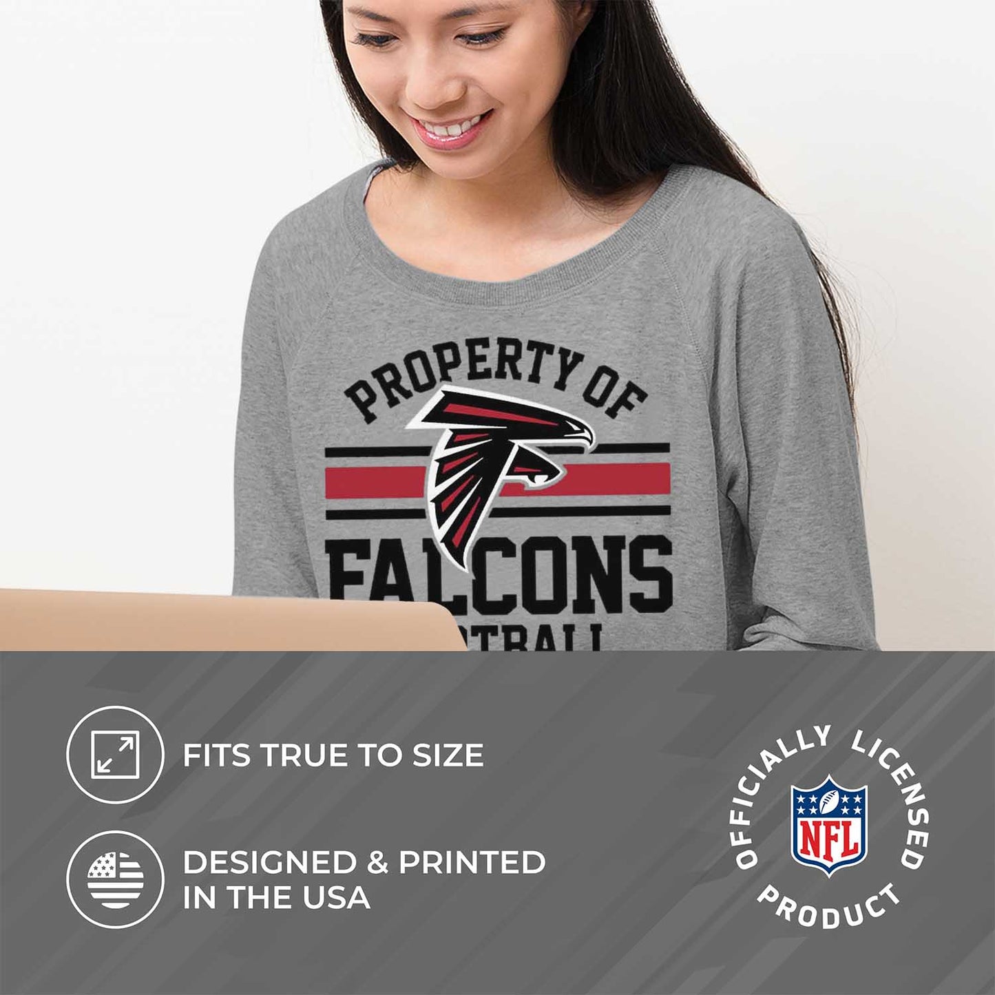 Atlanta Falcons NFL Womens Plus Size Property of Lightweight Crew Neck - Sport Gray