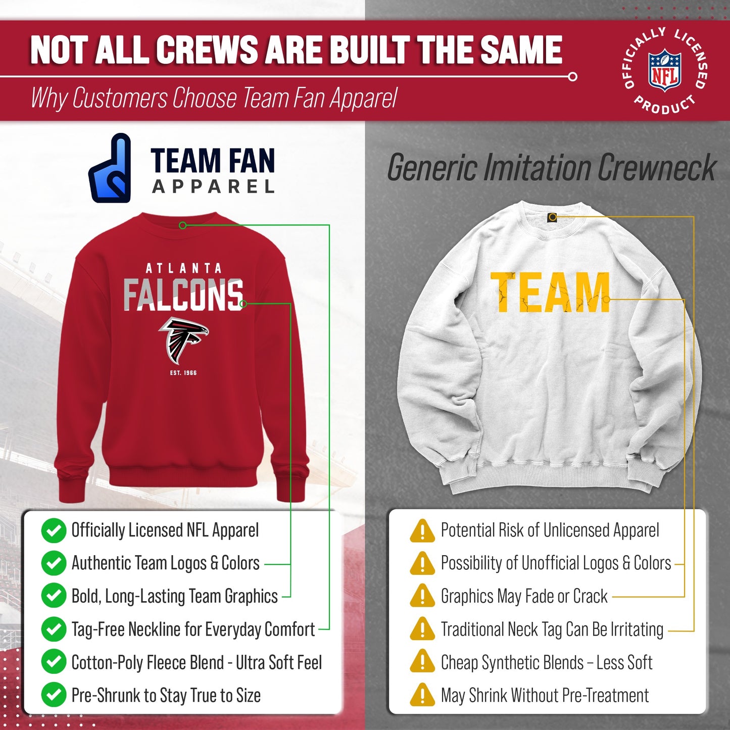 Atlanta Falcons Adult NFL Diagonal Fade Color Block Crewneck Sweatshirt - Red