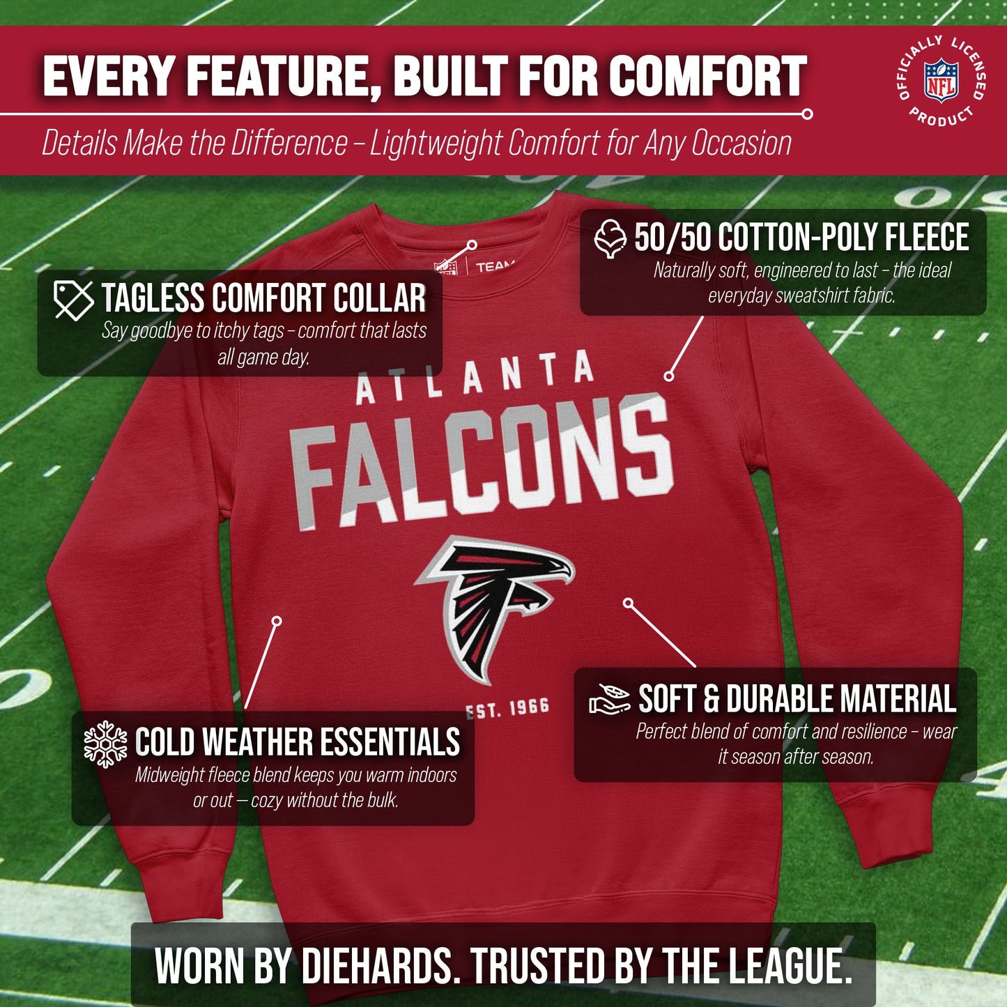 Atlanta Falcons Adult NFL Diagonal Fade Color Block Crewneck Sweatshirt - Red