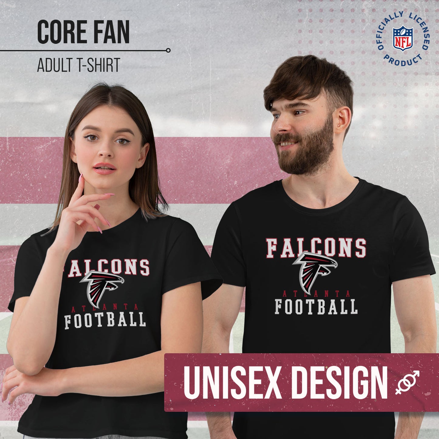 Atlanta Falcons NFL Core Fan Adult Pro Football T-Shirt - Black