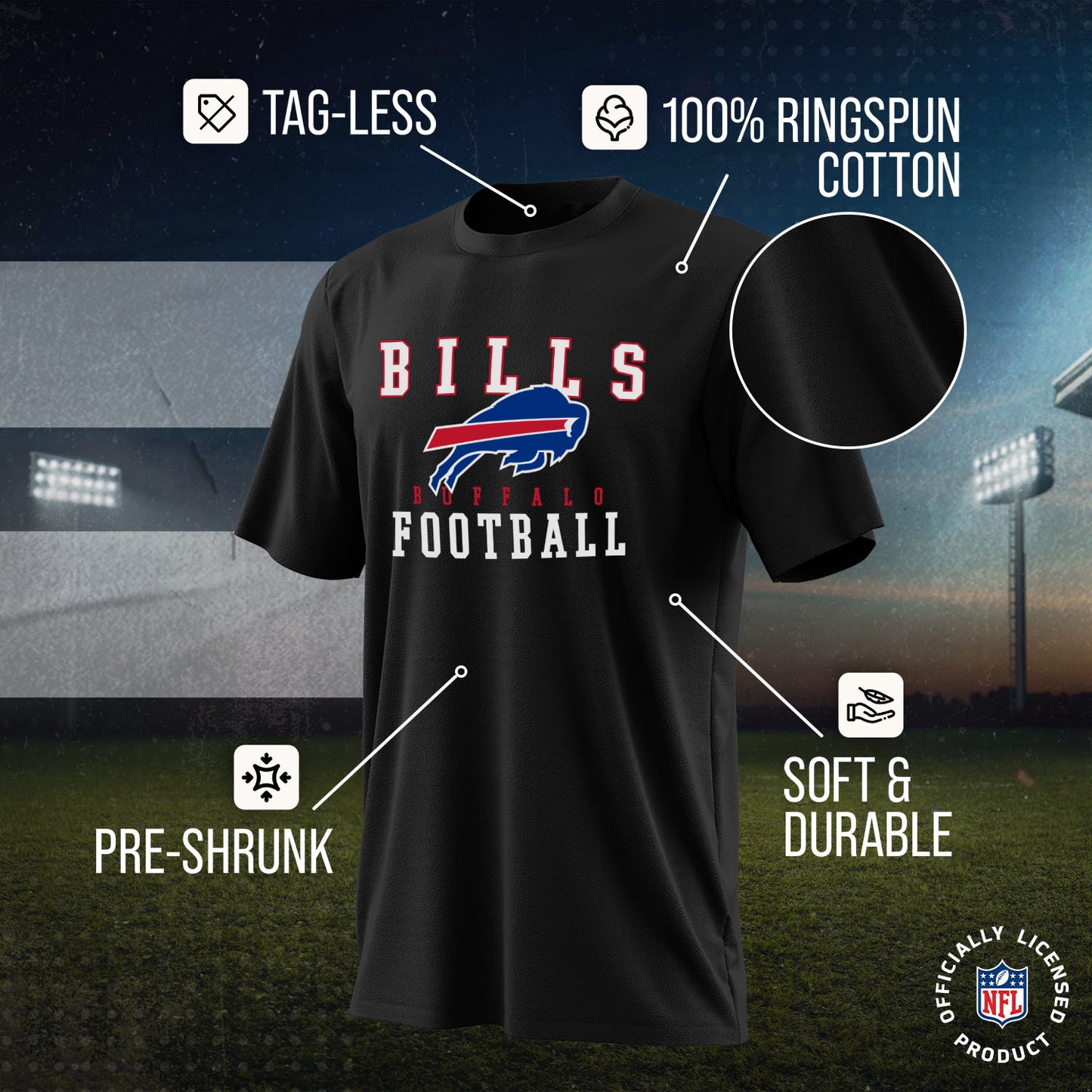 Buffalo Bills NFL Core Fan Adult Pro Football T-Shirt - Black