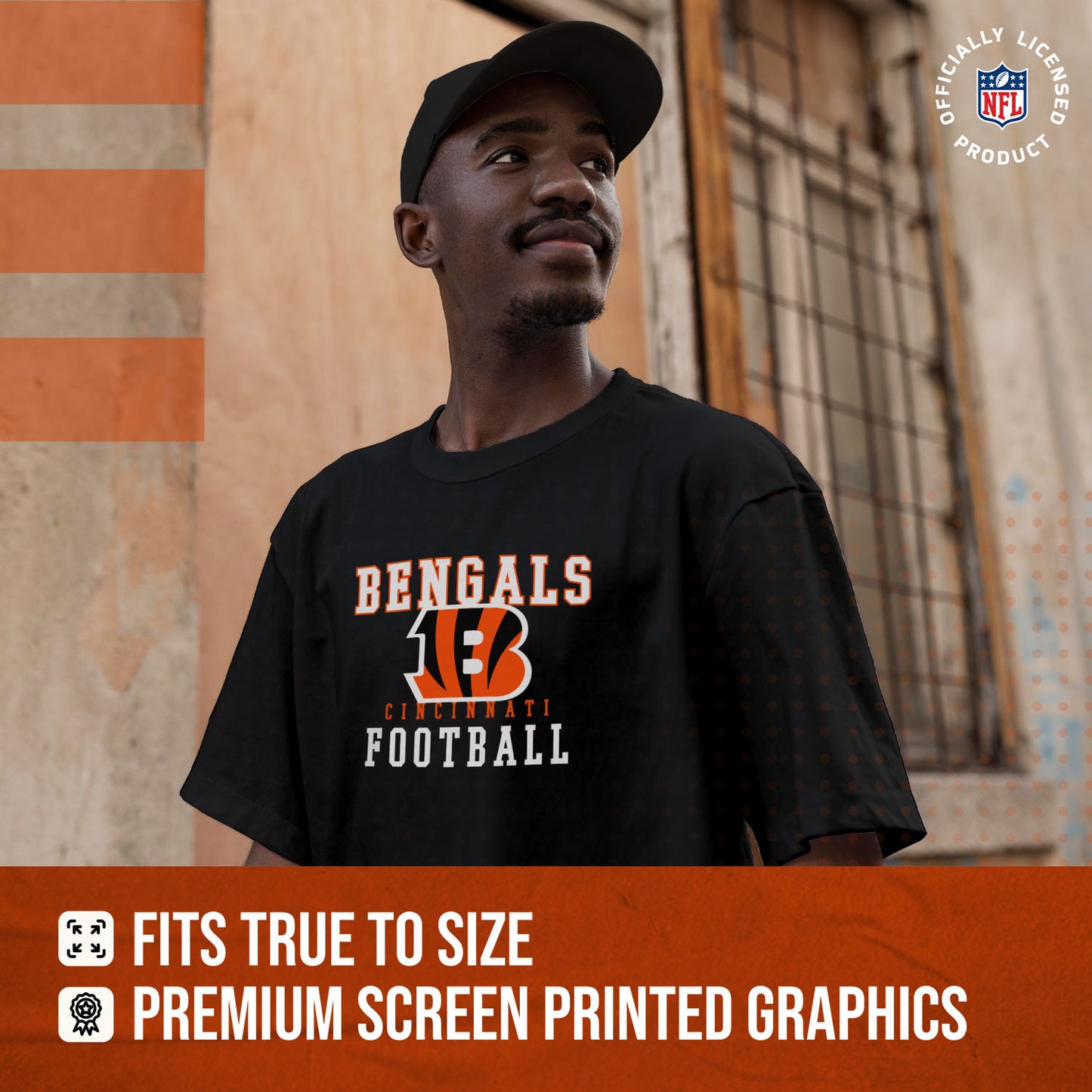 Cincinnati Bengals NFL Core Fan Adult Pro Football T-Shirt - Black