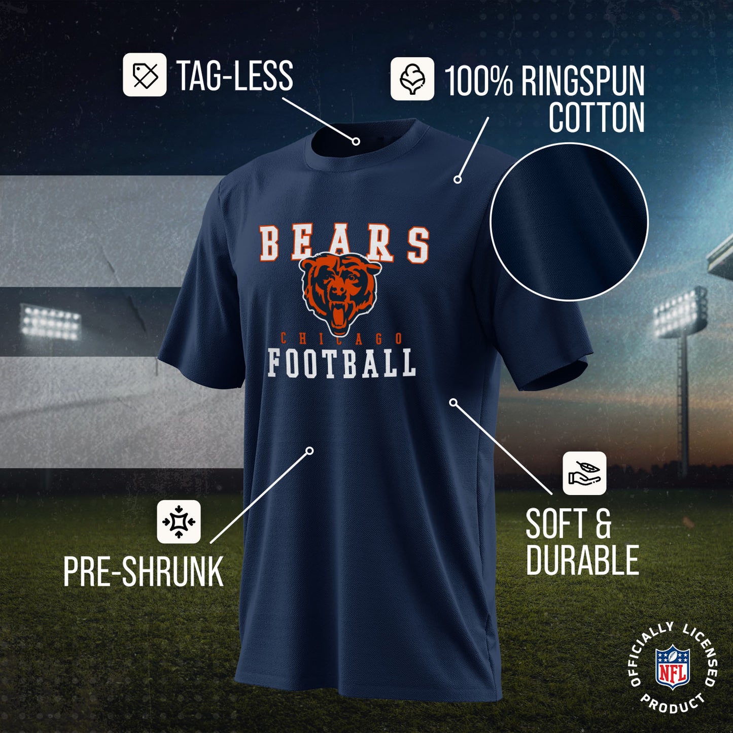Chicago Bears NFL Core Fan Adult Pro Football T-Shirt - Navy