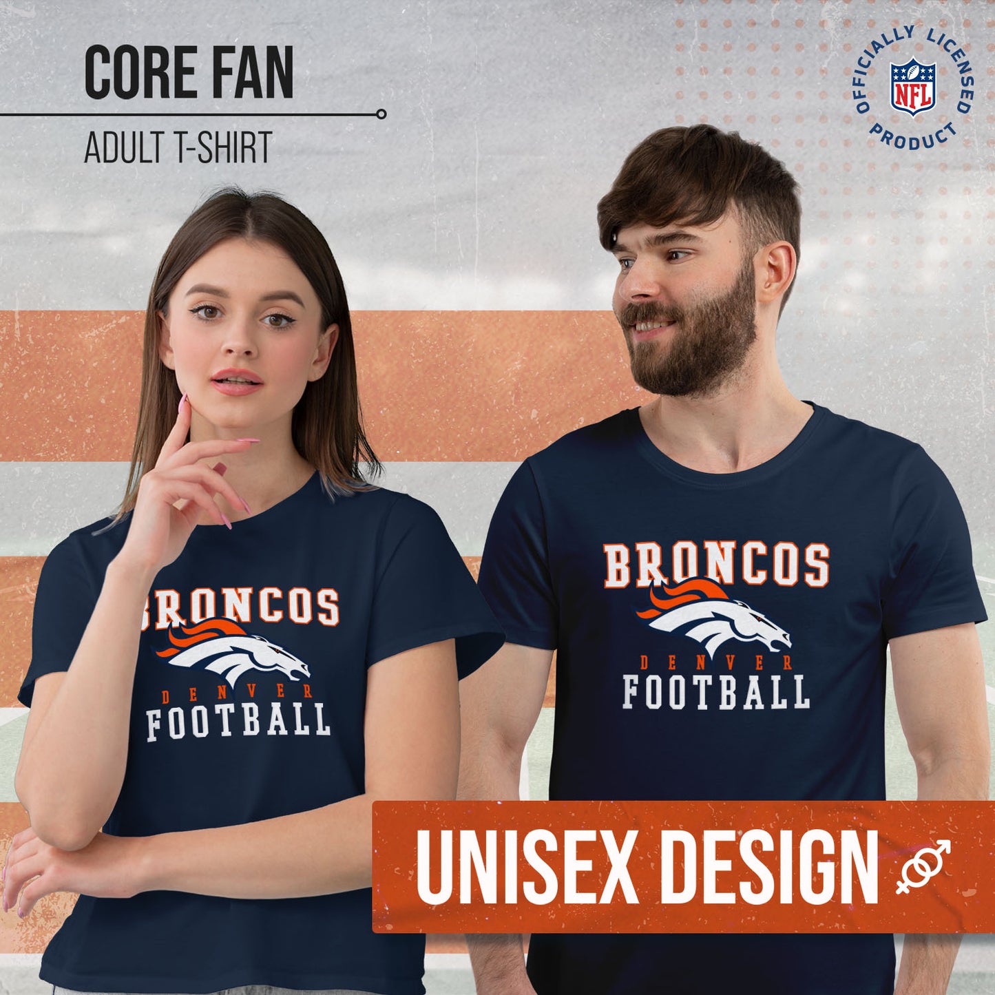 Denver Broncos NFL Core Fan Adult Pro Football T-Shirt - Navy