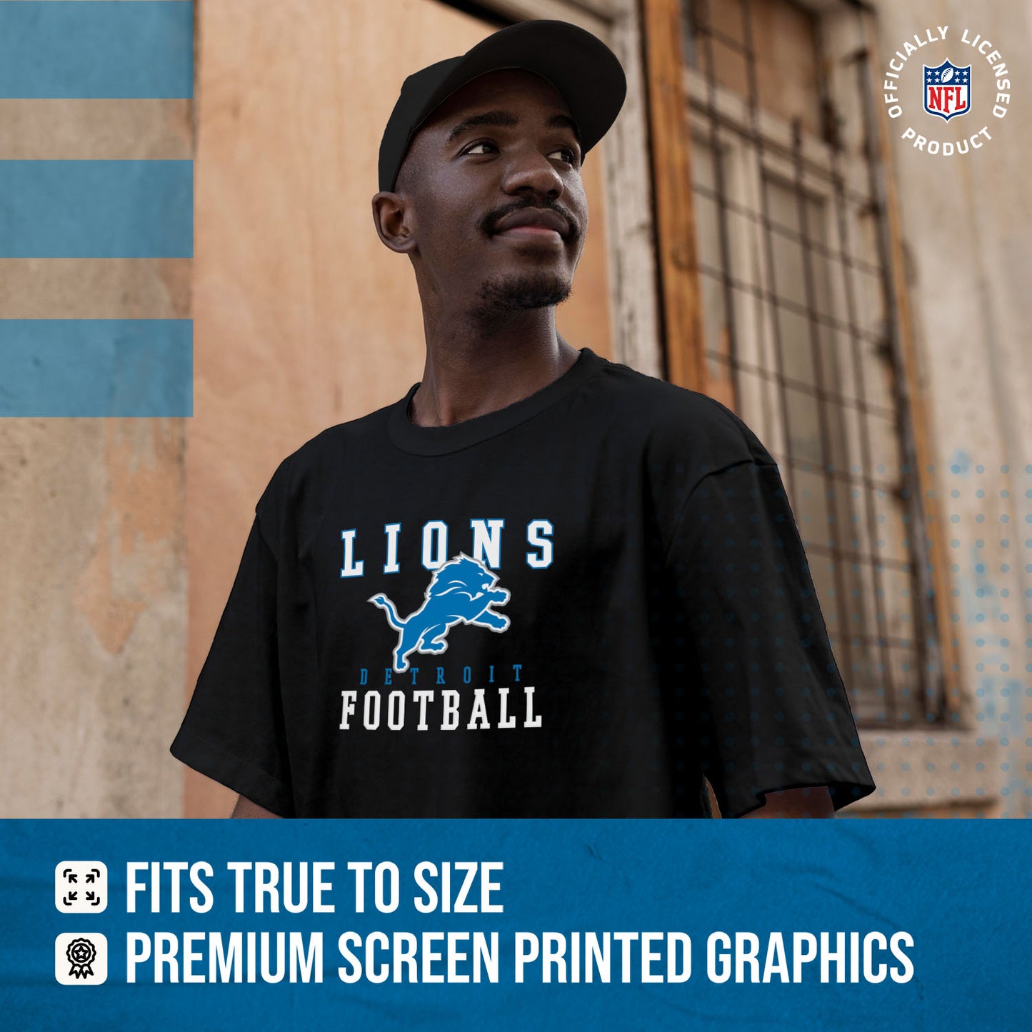 Detroit Lions NFL Core Fan Adult Pro Football T-Shirt - Black