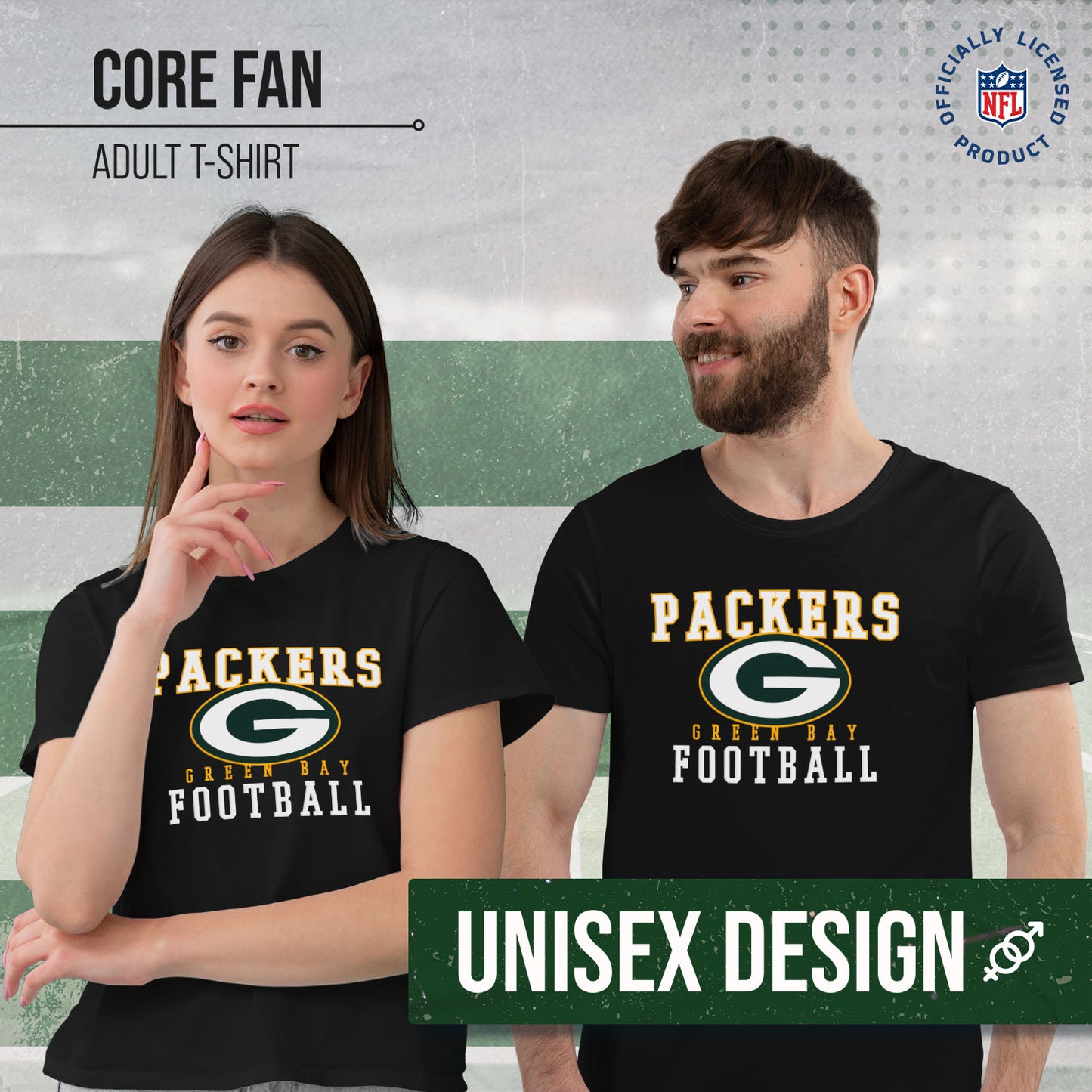 Green Bay Packers NFL Core Fan Adult Pro Football T-Shirt - Black