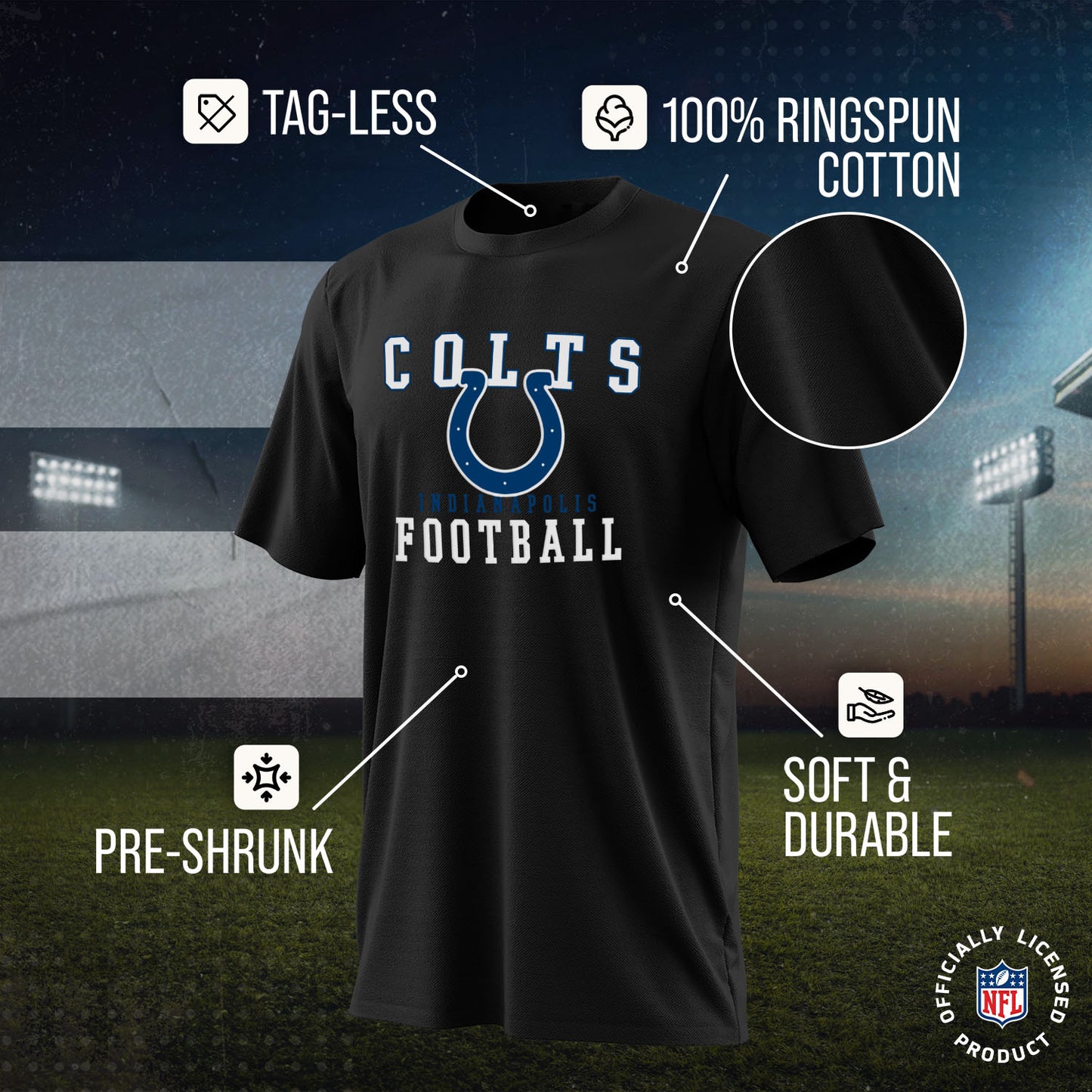 Indianapolis Colts NFL Core Fan Adult Pro Football T-Shirt - Black