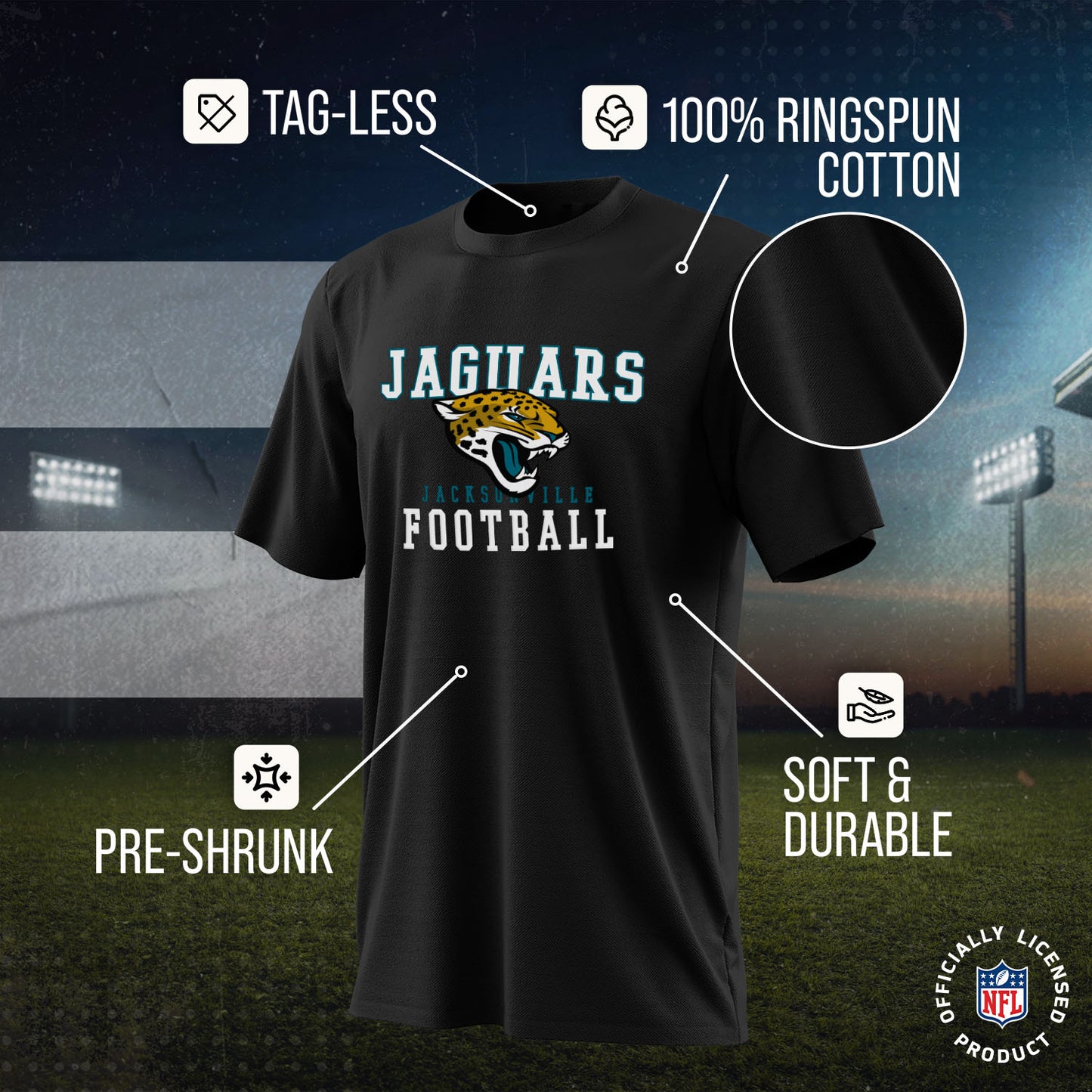 Jacksonville Jaguars NFL Core Fan Adult Pro Football T-Shirt - Black