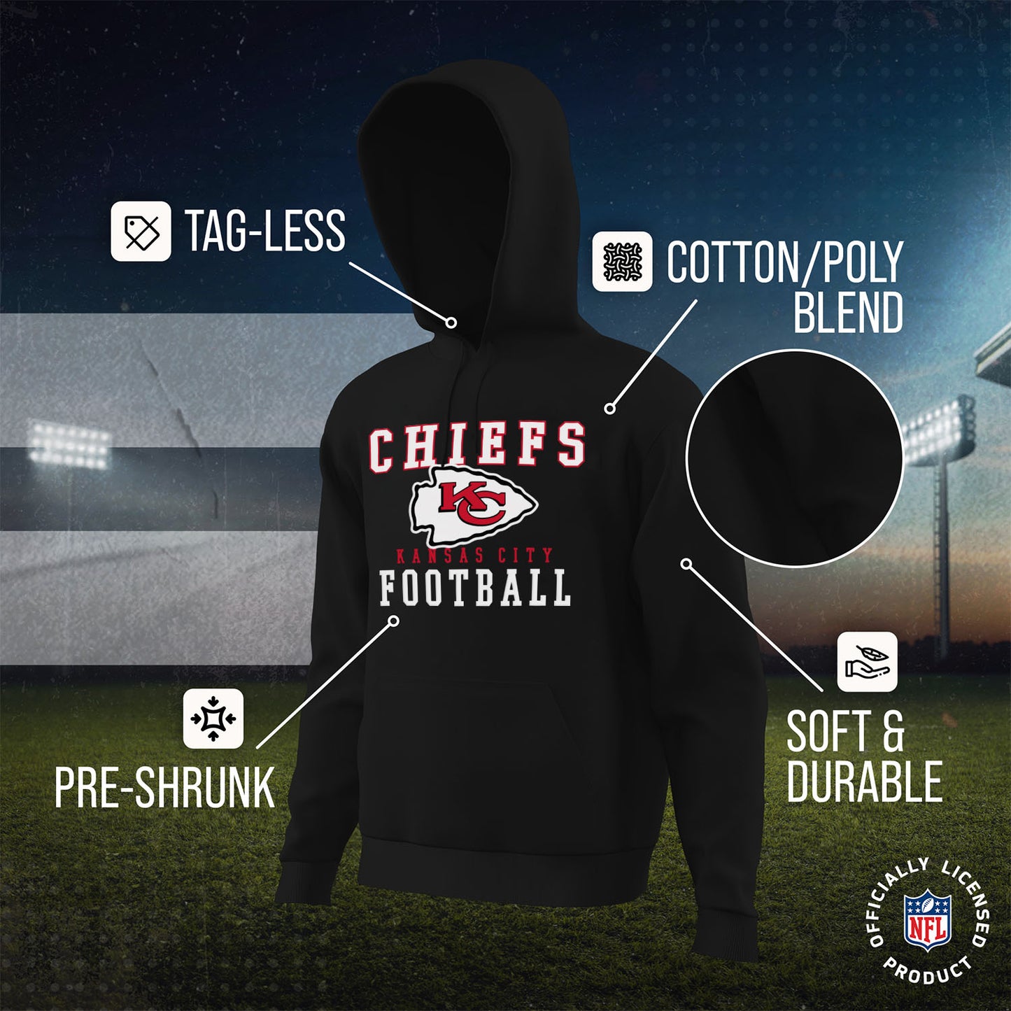 Kansas City Chiefs NFL Core Fan Adult Hooded Sweatshirt - Black