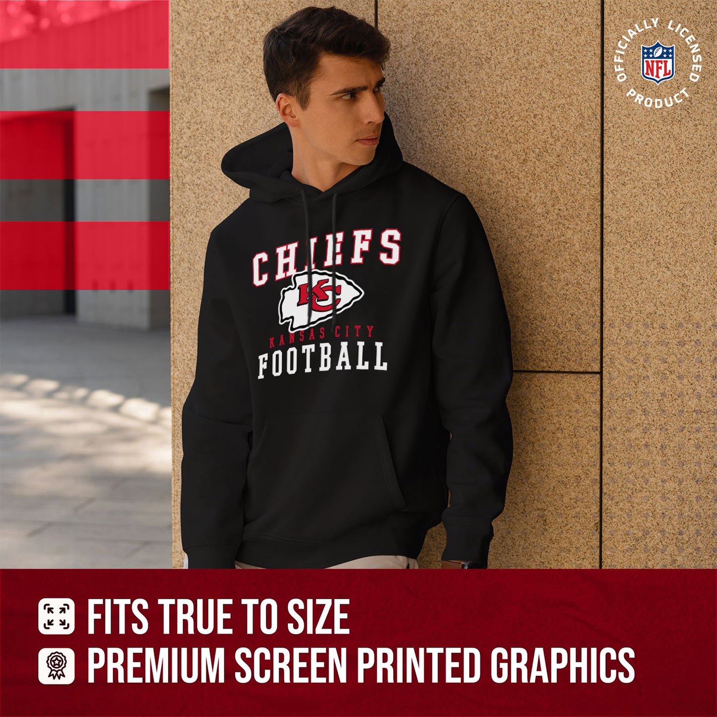 Kansas City Chiefs NFL Core Fan Adult Hooded Sweatshirt - Black