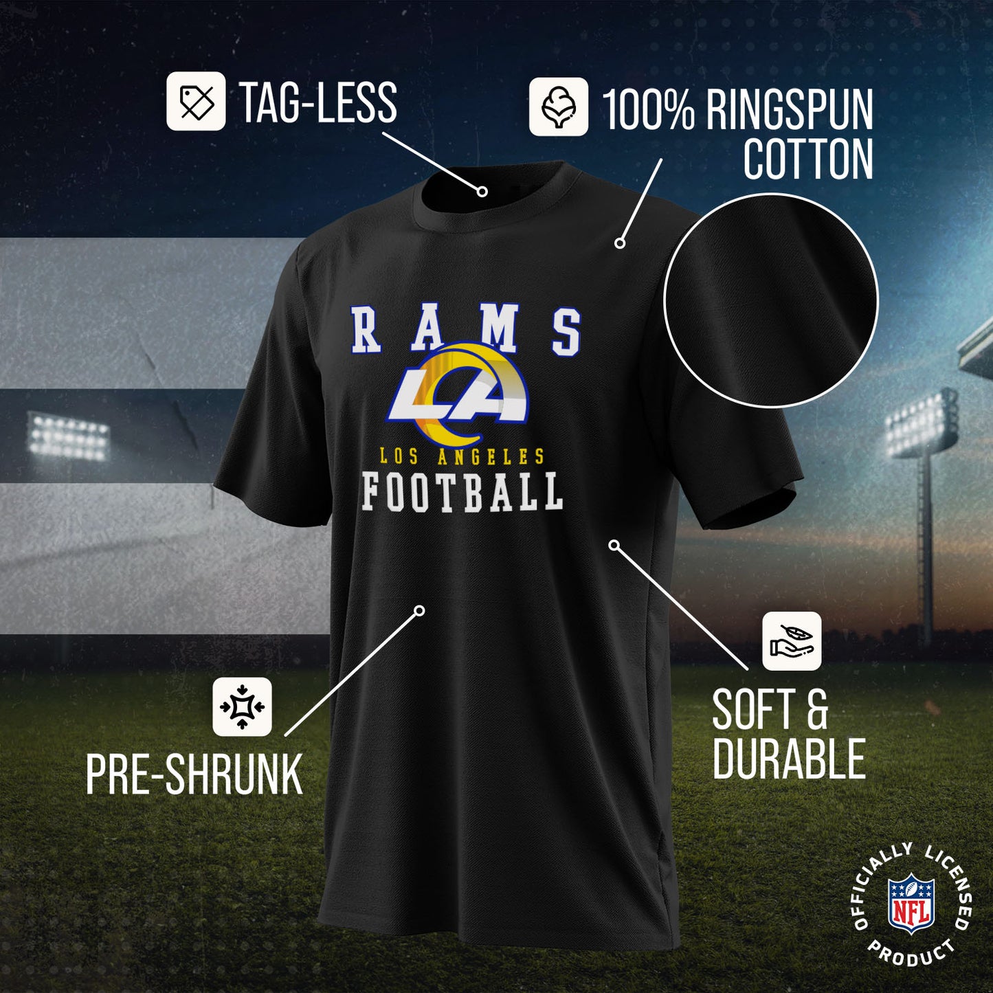 Los Angeles Rams NFL Core Fan Adult Pro Football T-Shirt - Black