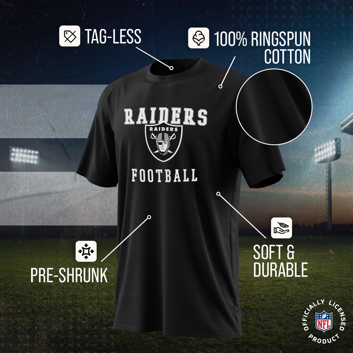 Las Vegas Raiders NFL Core Fan Adult Pro Football T-Shirt - Black