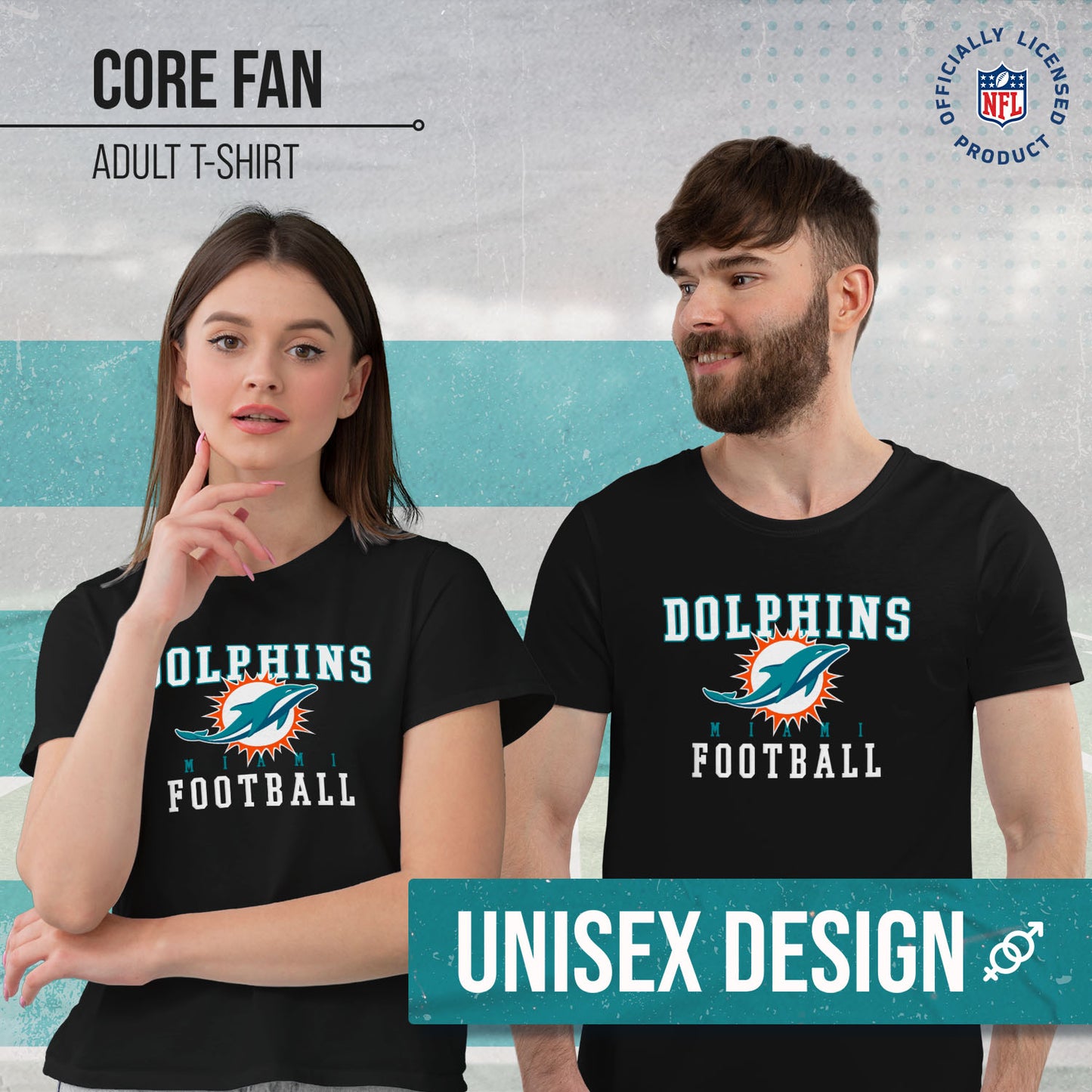 Miami Dolphins NFL Core Fan Adult Pro Football T-Shirt - Black