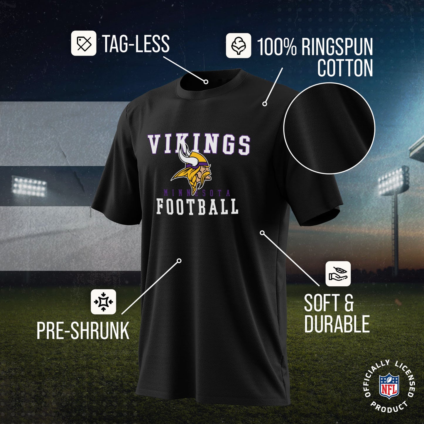 Minnesota Vikings NFL Core Fan Adult Pro Football T-Shirt - Black