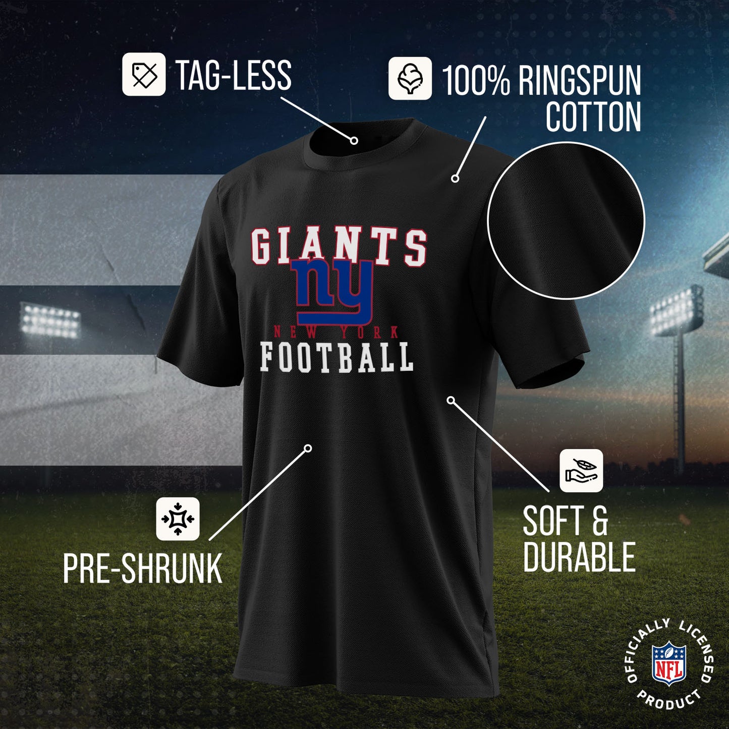 New York Giants NFL Core Fan Adult Pro Football T-Shirt - Black