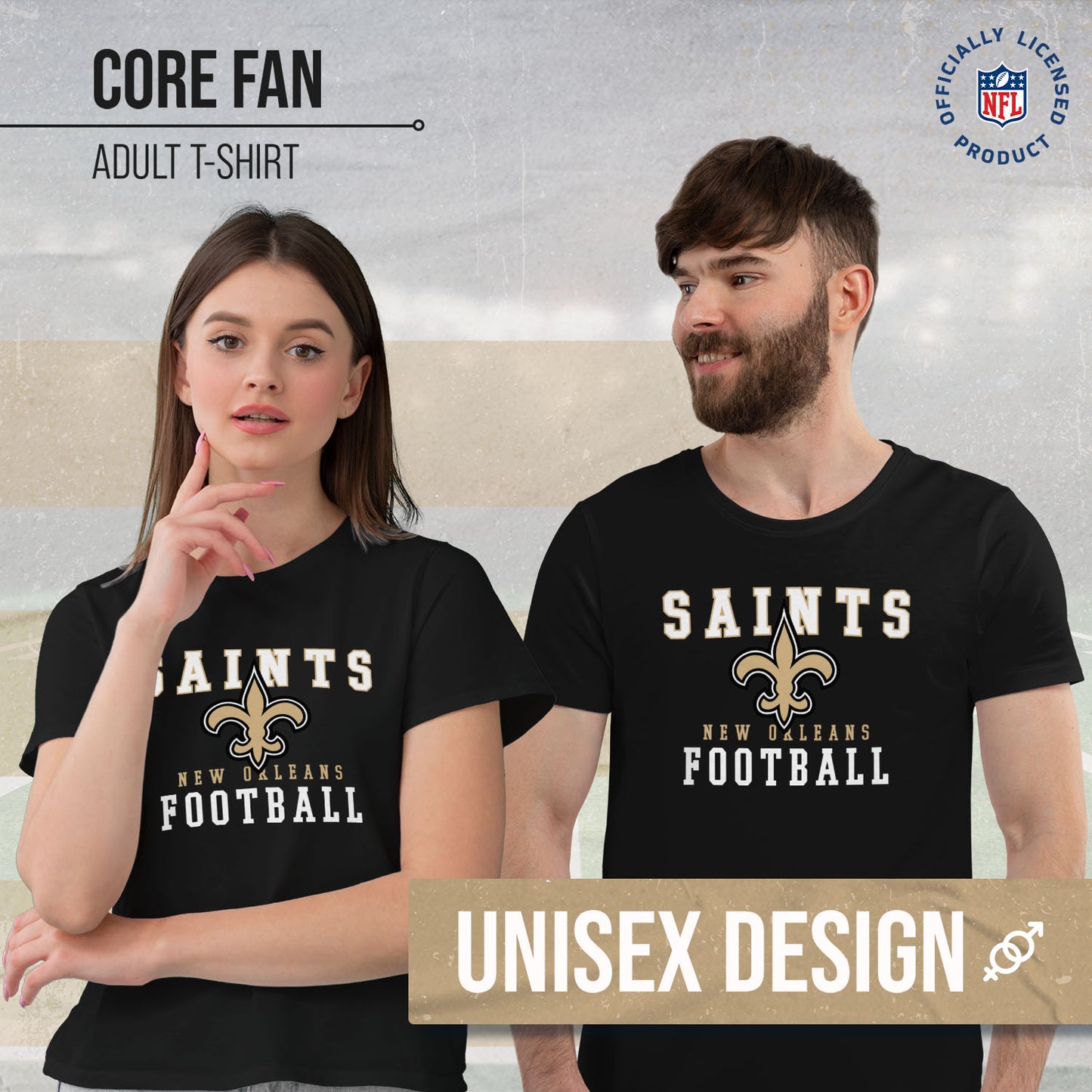 New Orleans Saints NFL Core Fan Adult Pro Football T-Shirt - Black