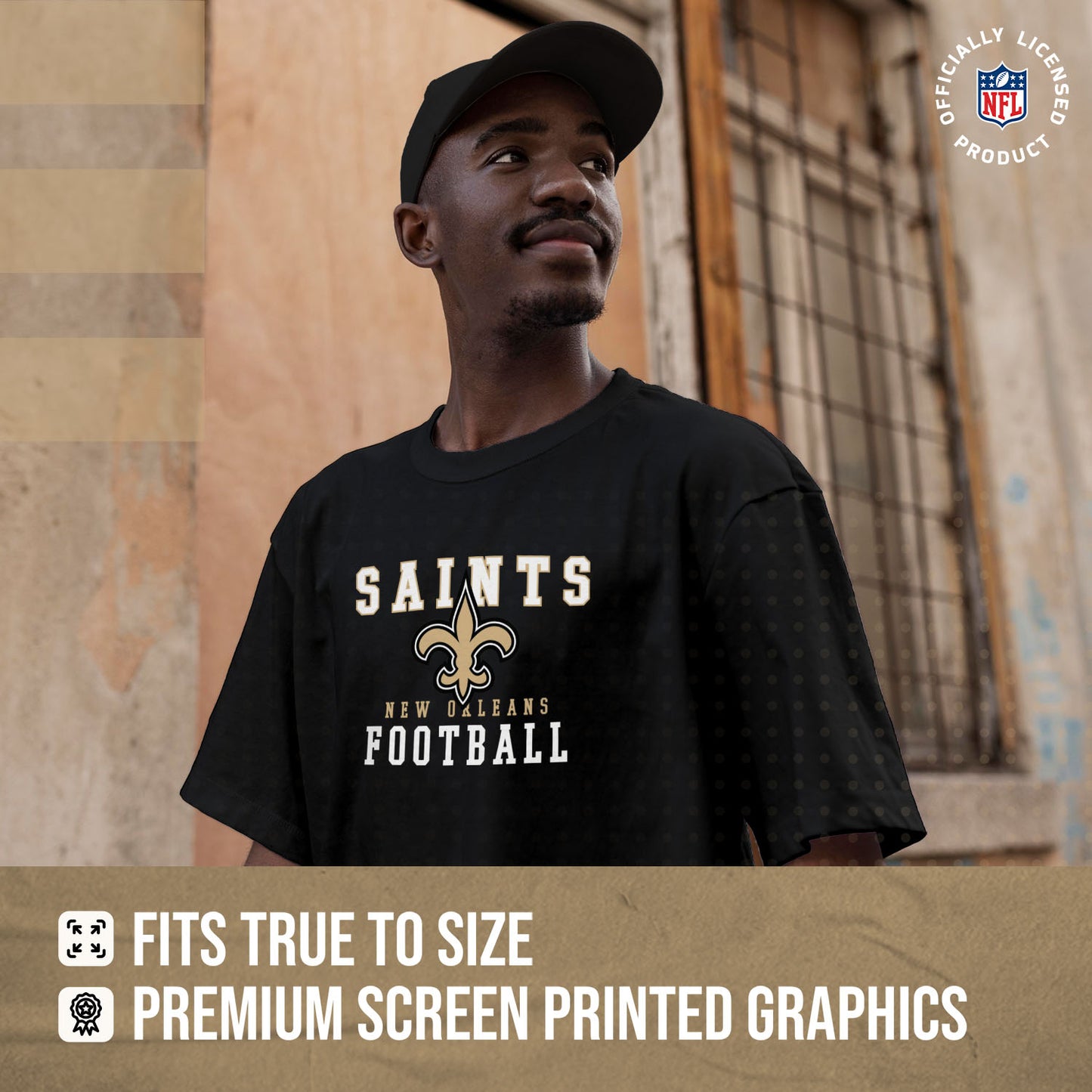 New Orleans Saints NFL Core Fan Adult Pro Football T-Shirt - Black