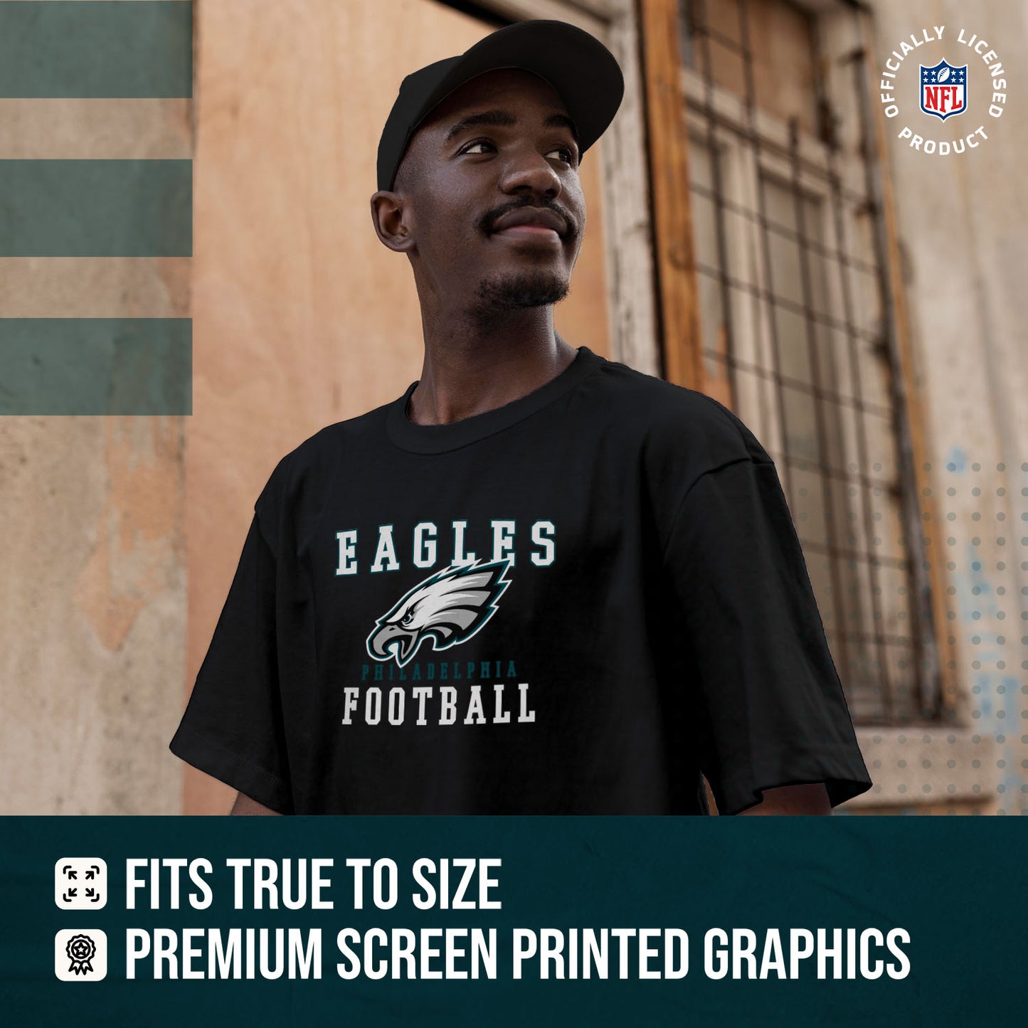 Philadelphia Eagles NFL Core Fan Adult Pro Football T-Shirt - Black