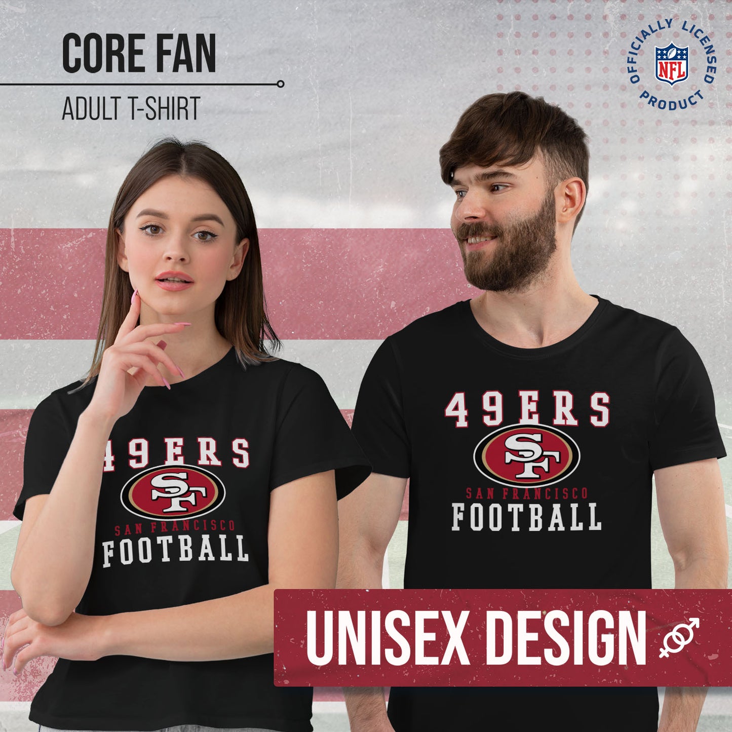 San Francisco 49ers NFL Core Fan Adult Pro Football T-Shirt - Black
