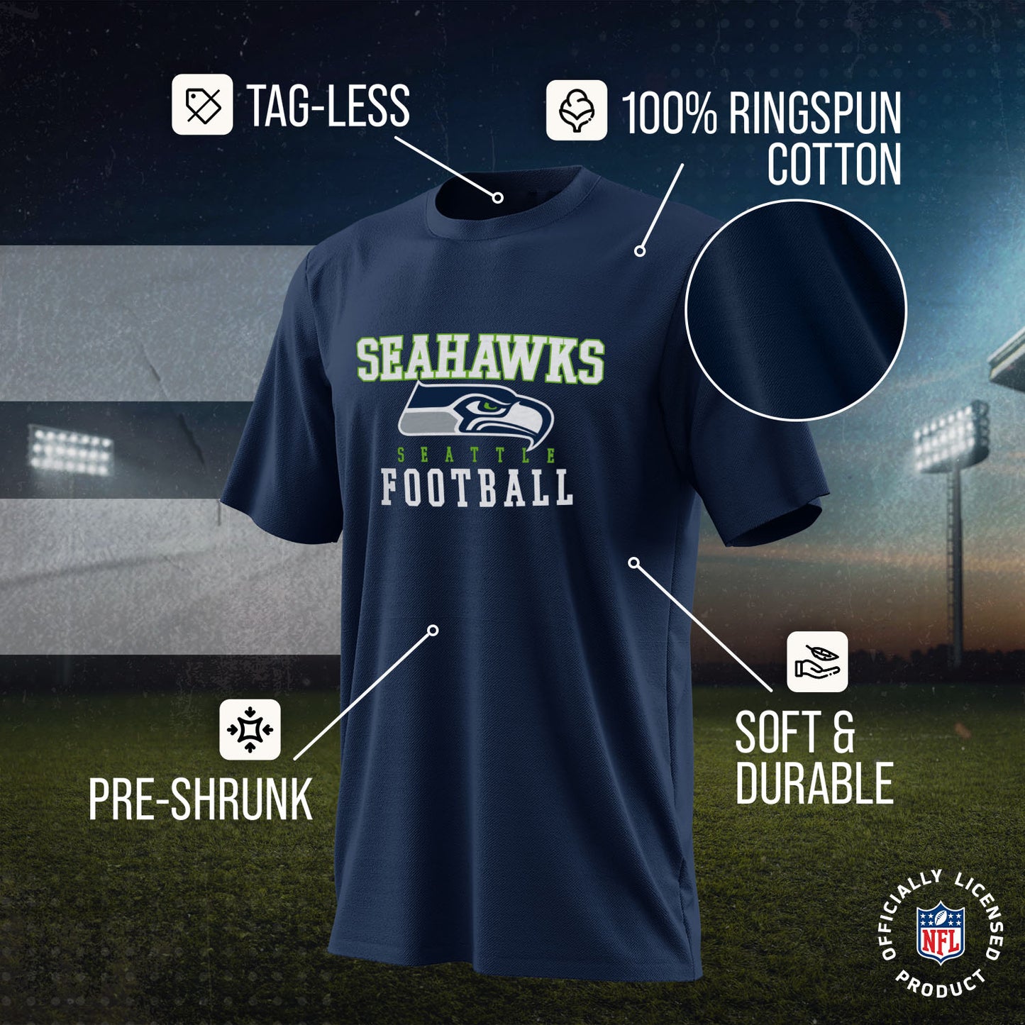 Seattle Seahawks NFL Core Fan Adult Pro Football T-Shirt - Navy
