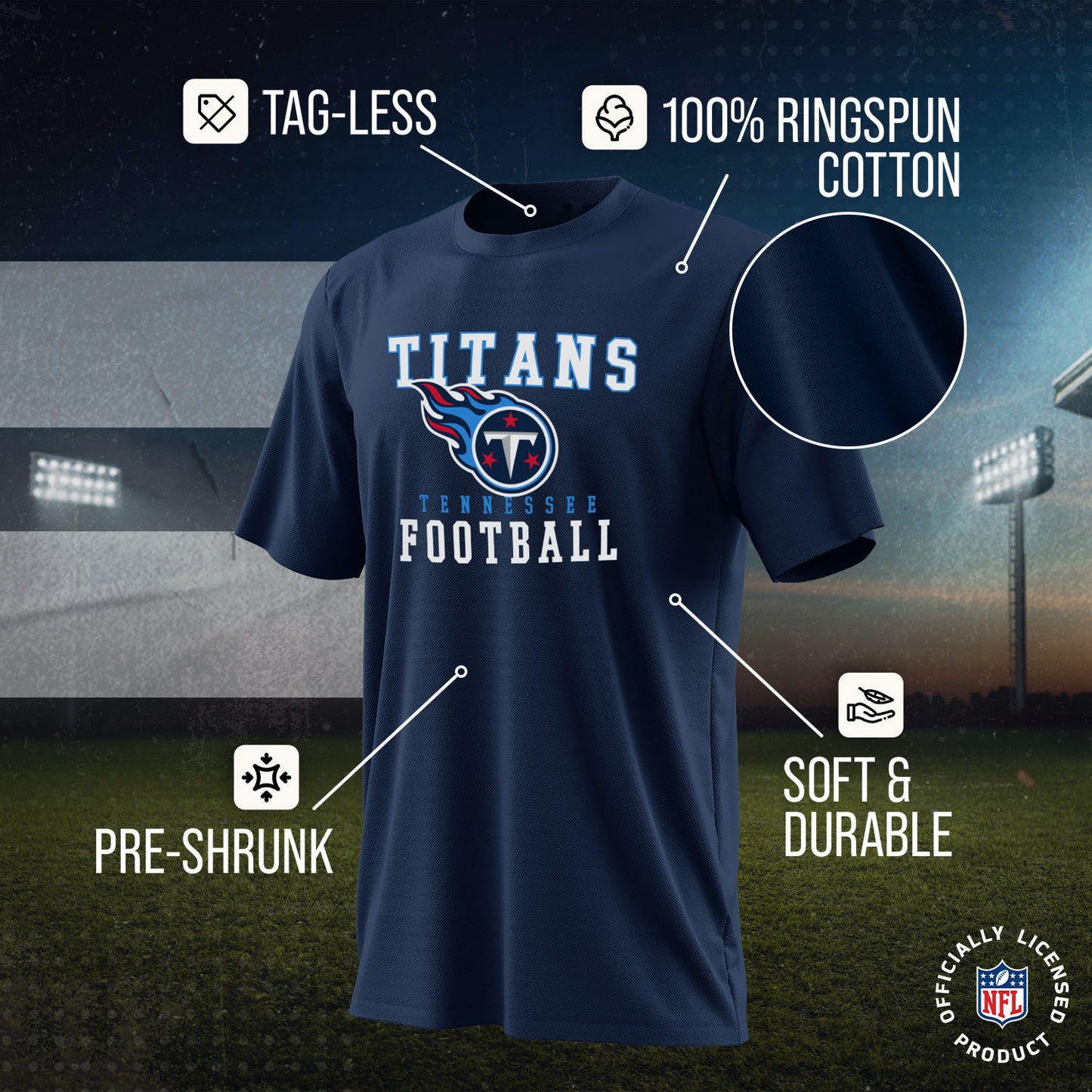 Tennessee Titans NFL Core Fan Adult Pro Football T-Shirt - Navy