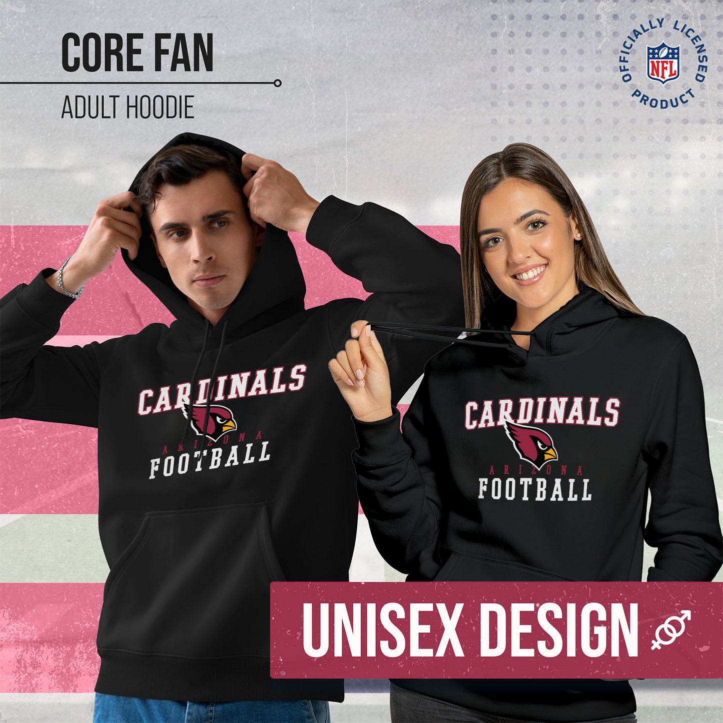 Arizona Cardinals NFL Core Fan Adult Hooded Sweatshirt - Black
