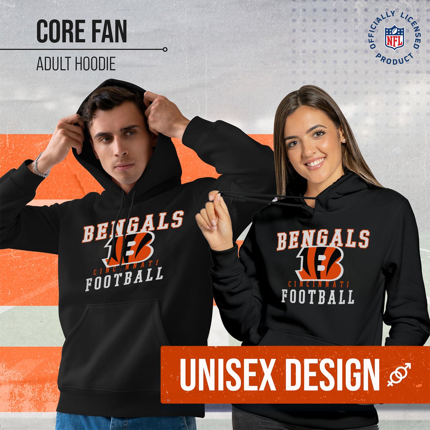 Cincinnati Bengals NFL Core Fan Adult Hooded Sweatshirt - Black