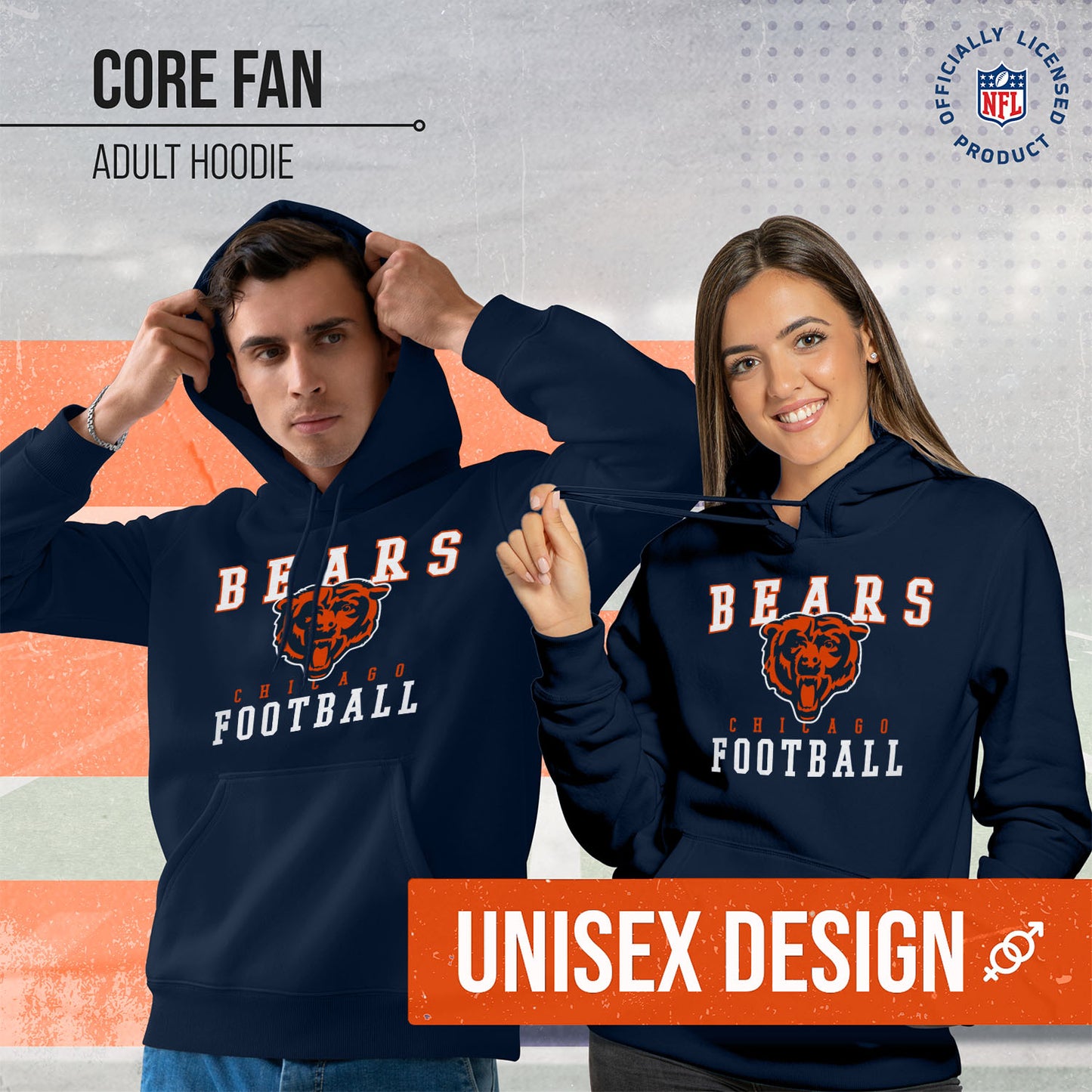 Chicago Bears NFL Core Fan Adult Hooded Sweatshirt - Navy